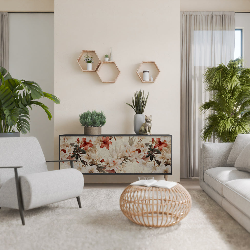 PETAL HARMONY 3-Door Sideboard in Black Finish