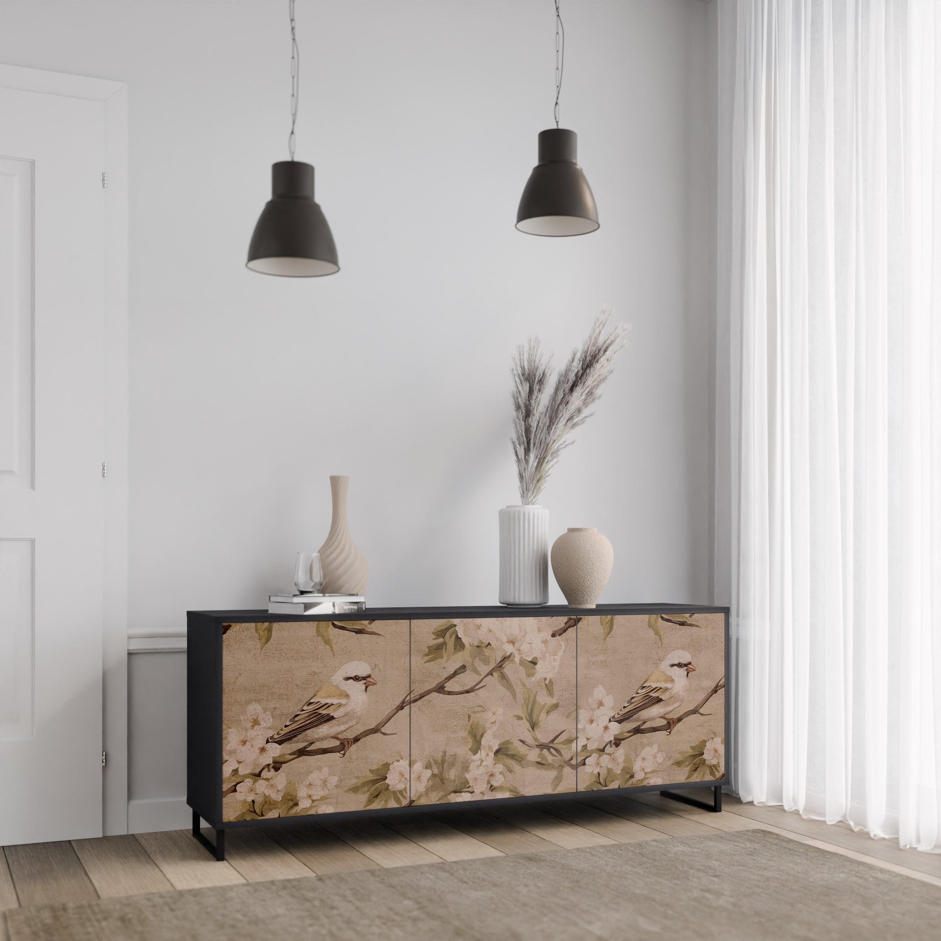 PETAL DISTINGUISH 3-Door Sideboard in Black Finish