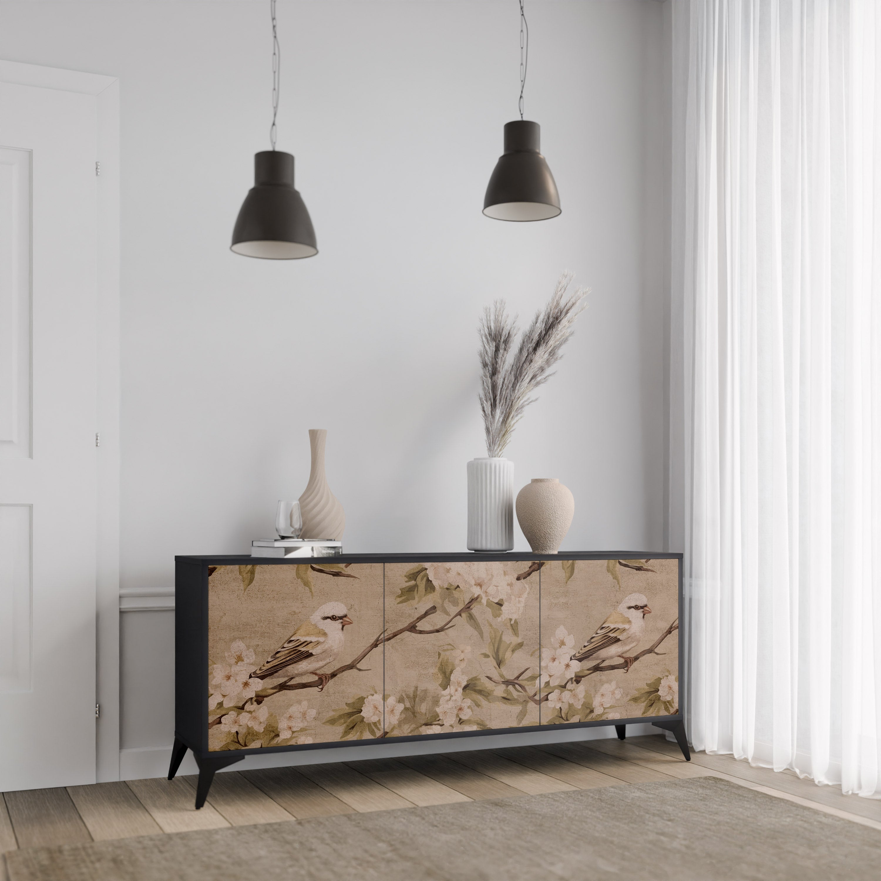 PETAL DISTINGUISH 3-Door Sideboard in Black Finish