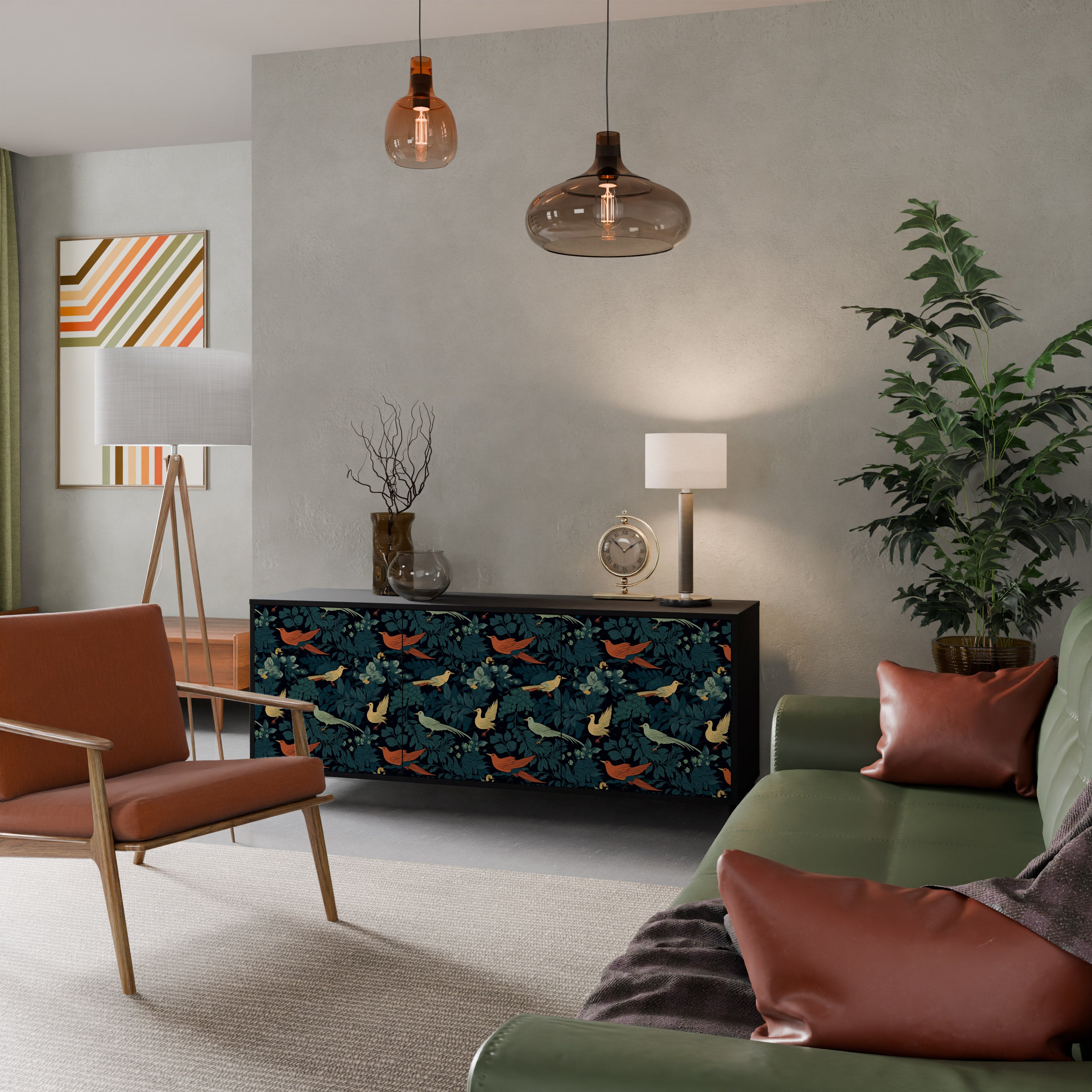 FOWL ORNAMENT 3-Door Sideboard in Black Finish