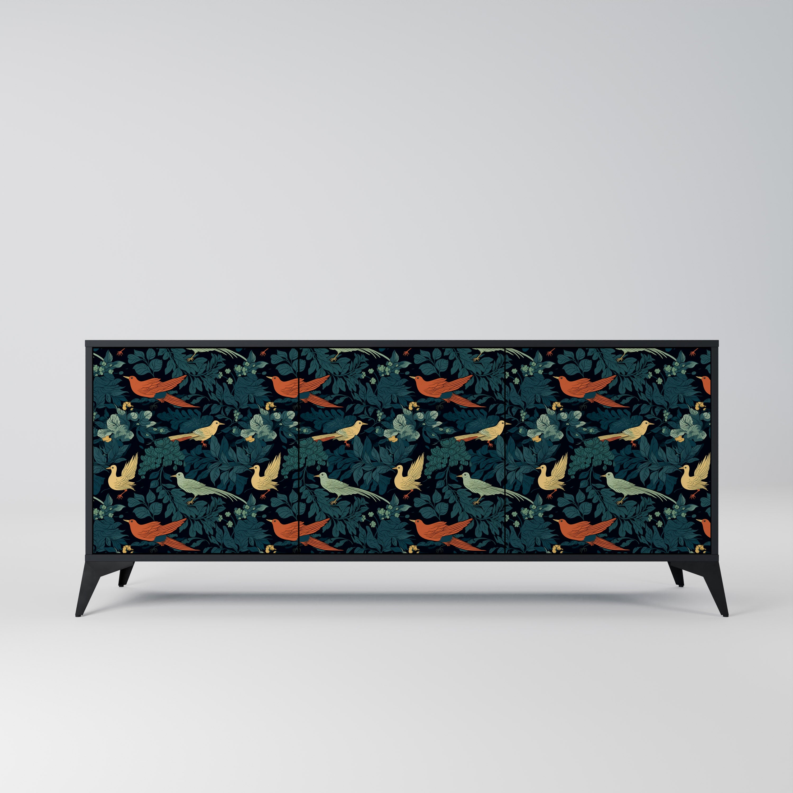 FOWL ORNAMENT 3-Door Sideboard in Black Finish