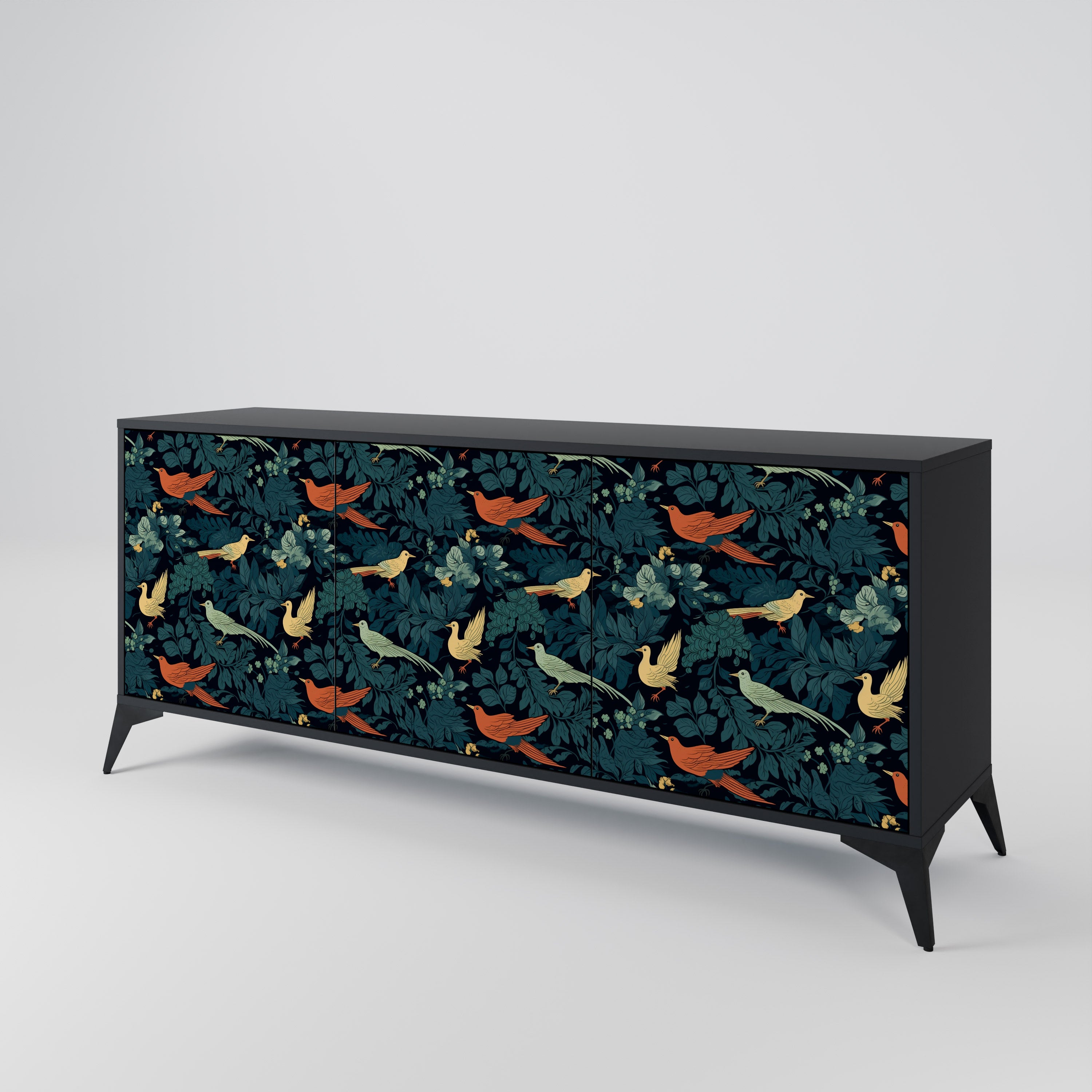 FOWL ORNAMENT 3-Door Sideboard in Black Finish