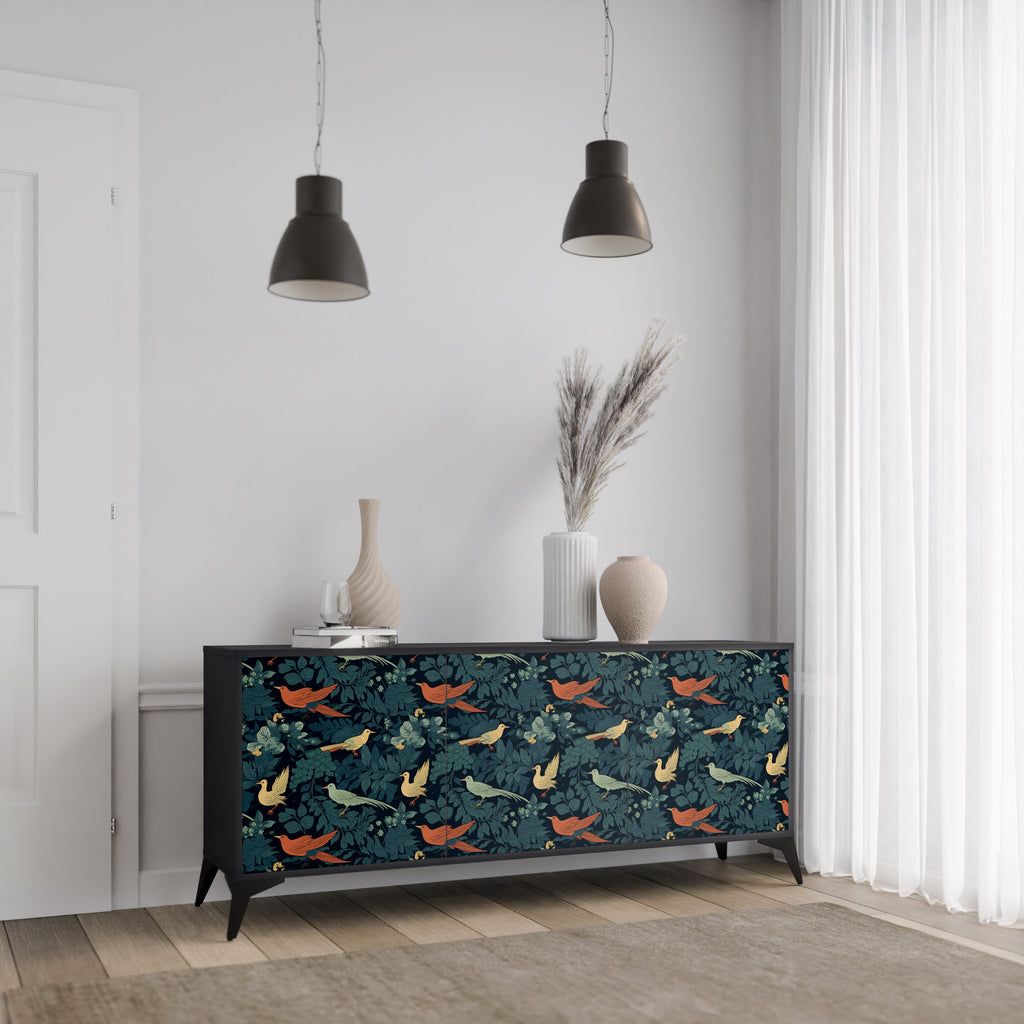 FOWL ORNAMENT 3-Door Sideboard in Black Finish