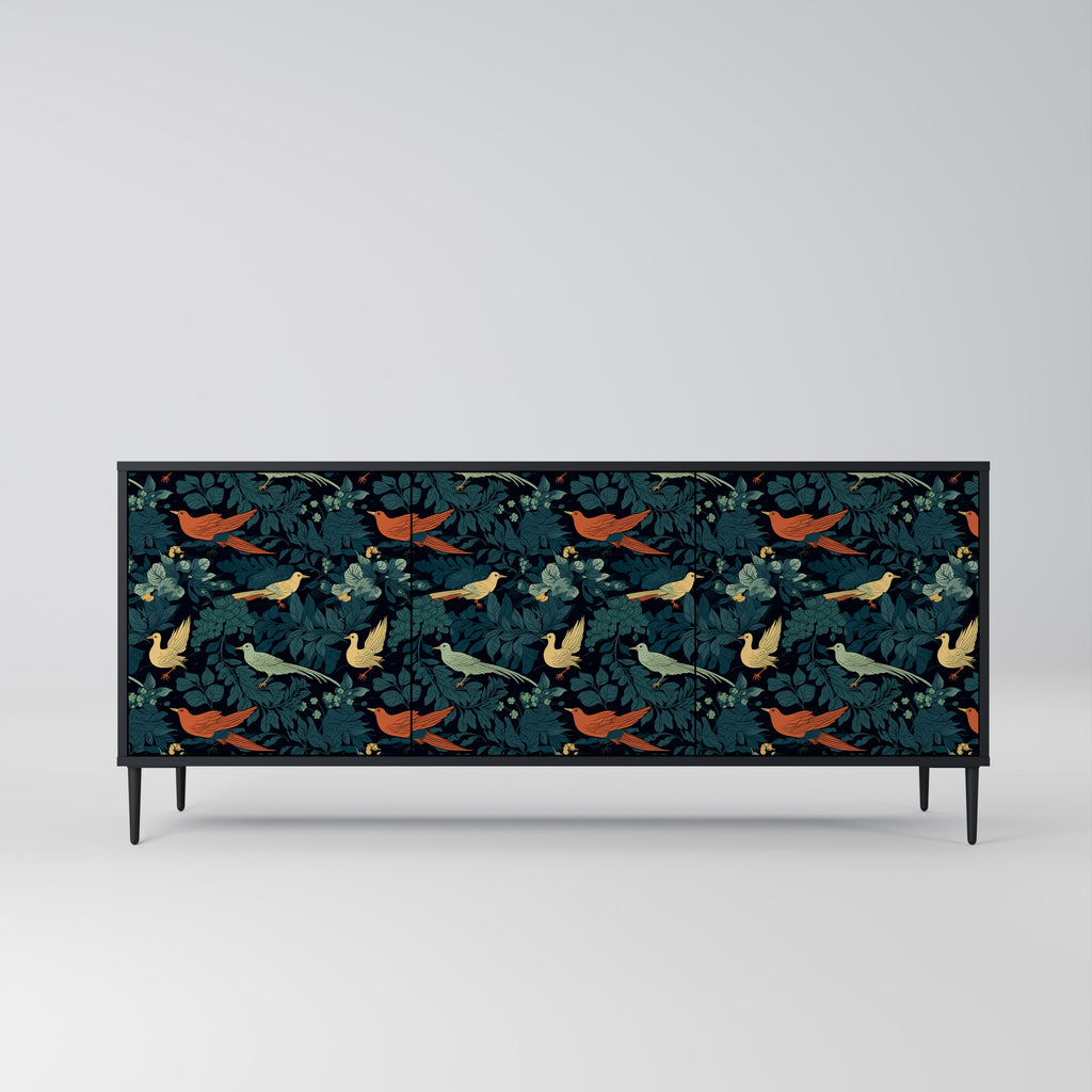 FOWL ORNAMENT 3-Door Sideboard in Black Finish
