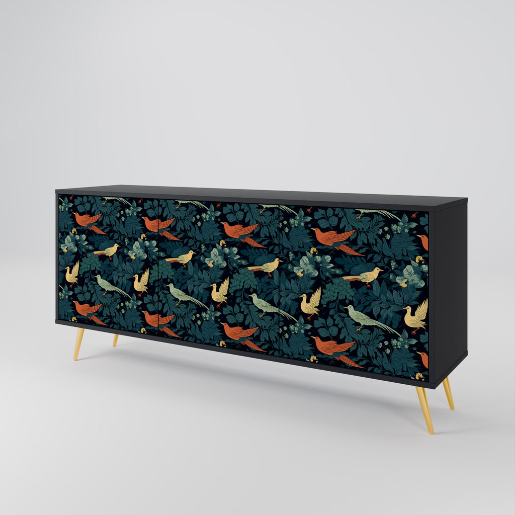 FOWL ORNAMENT 3-Door Sideboard in Black Finish