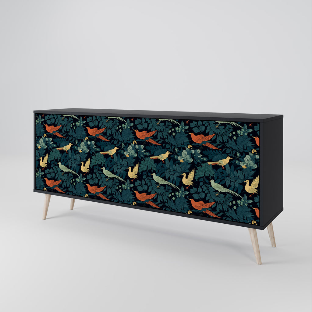FOWL ORNAMENT 3-Door Sideboard in Black Finish