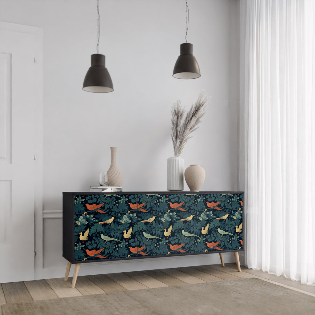 FOWL ORNAMENT 3-Door Sideboard in Black Finish