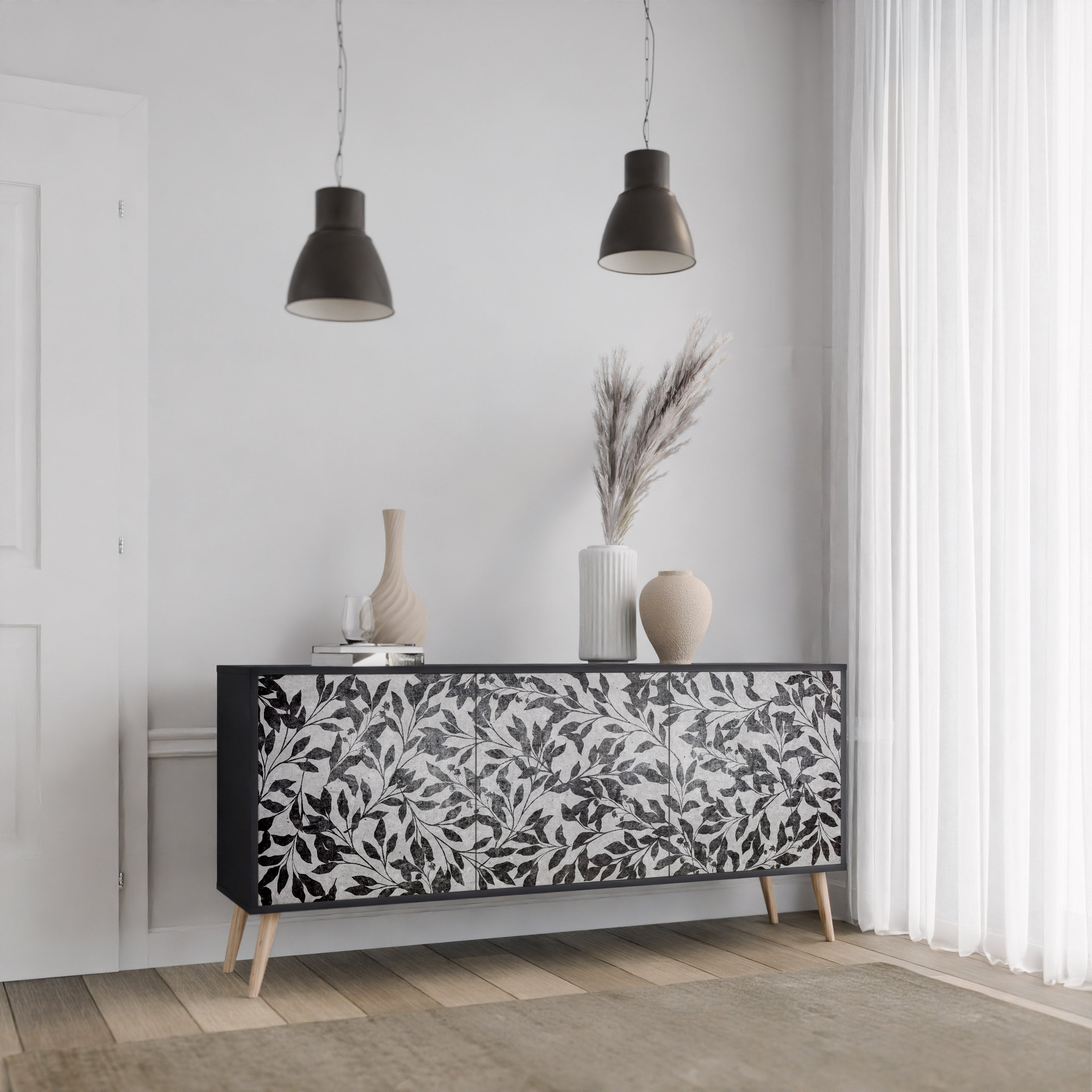 CHARCOAL SPROUT 3-Door Sideboard in Black Finish