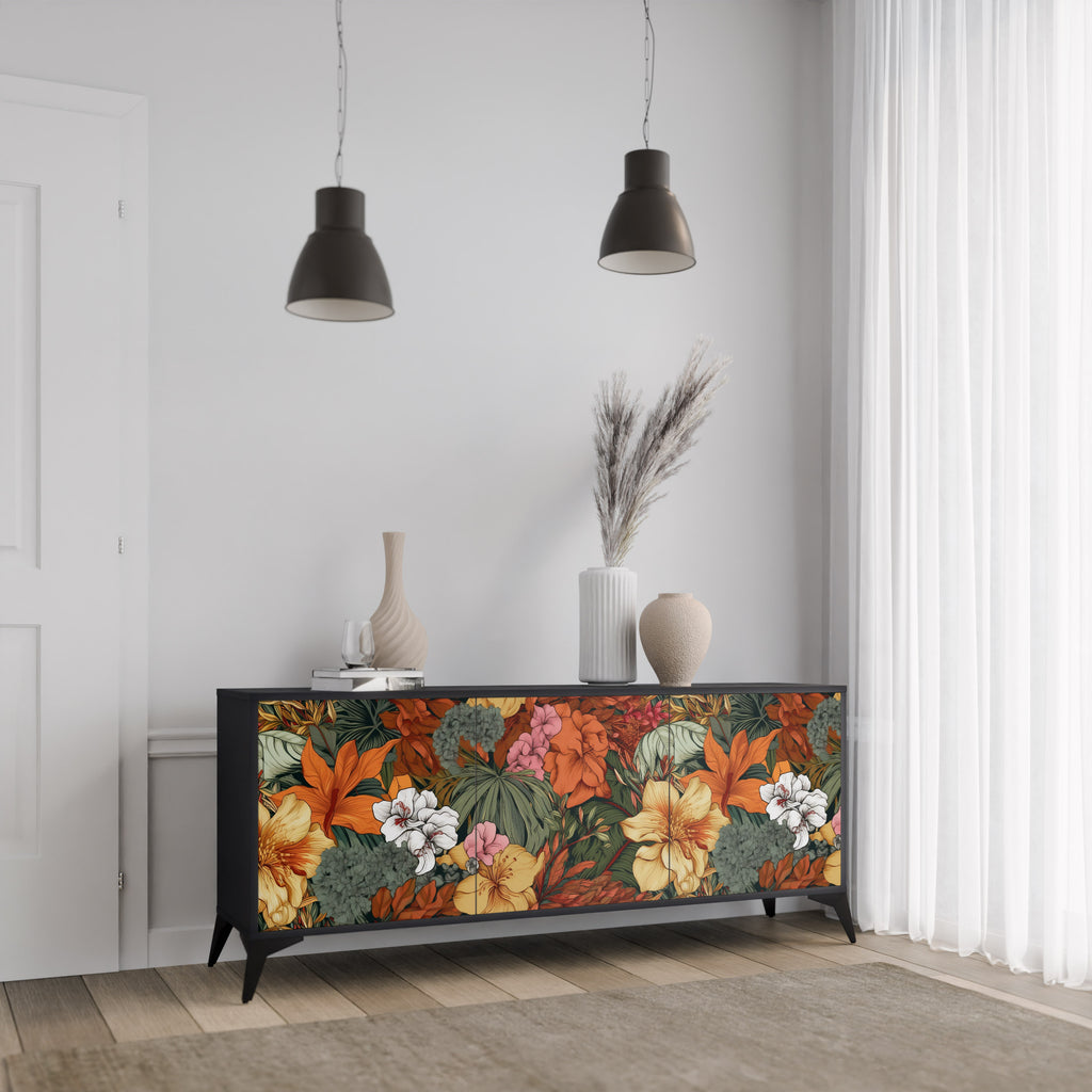 RADIANT FLORA 3-Door Sideboard in Black Finish