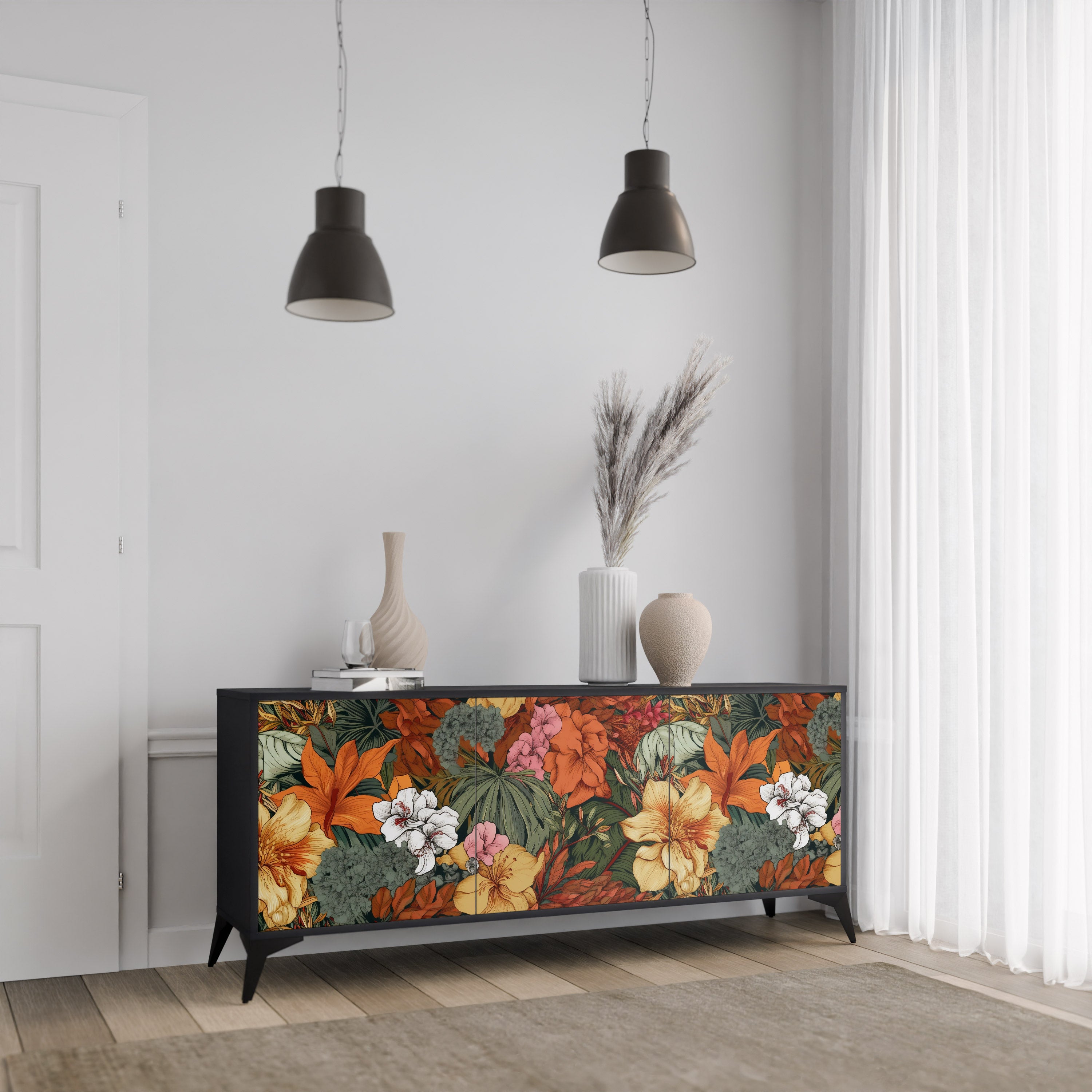 RADIANT FLORA 3-Door Sideboard in Black Finish