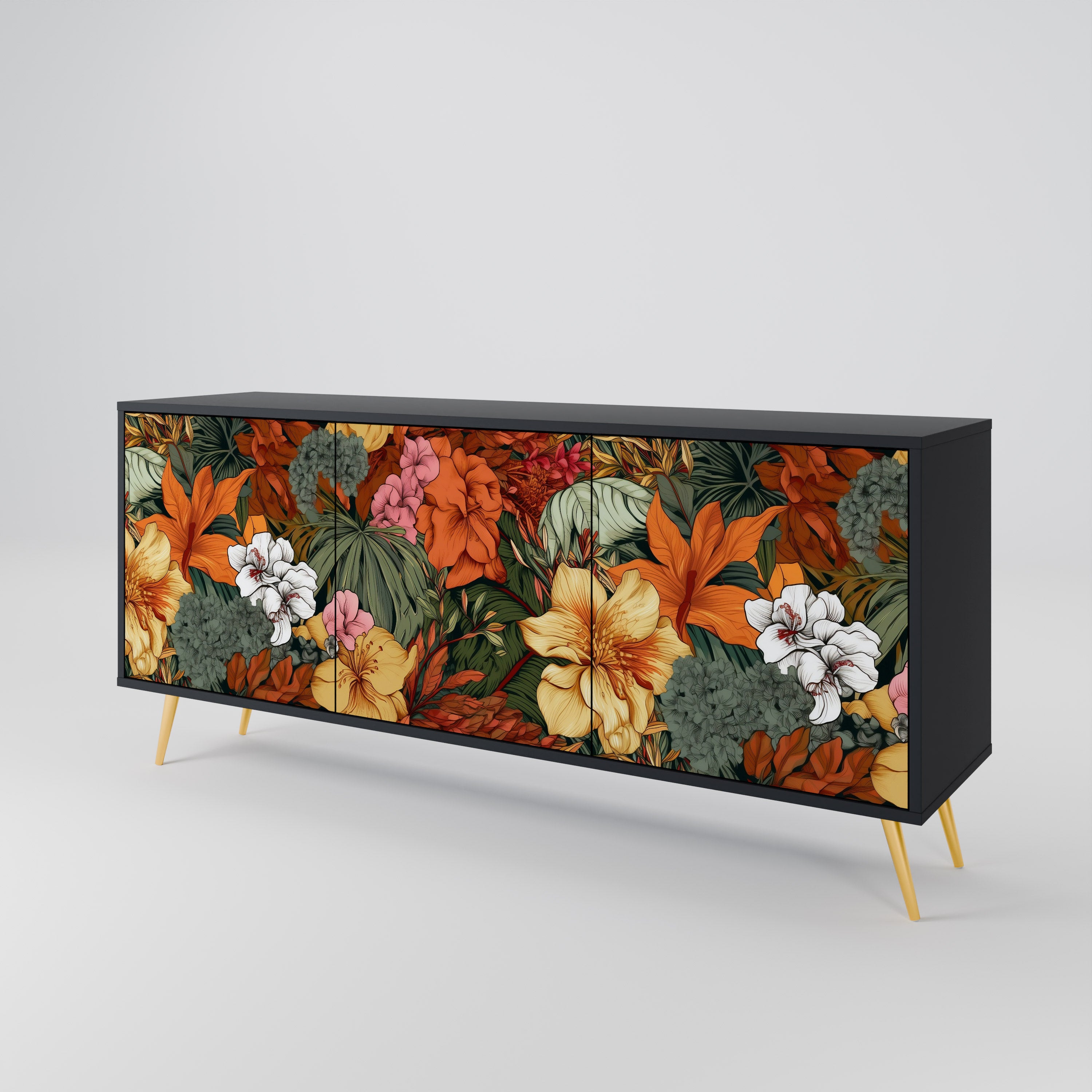 RADIANT FLORA 3-Door Sideboard in Black Finish