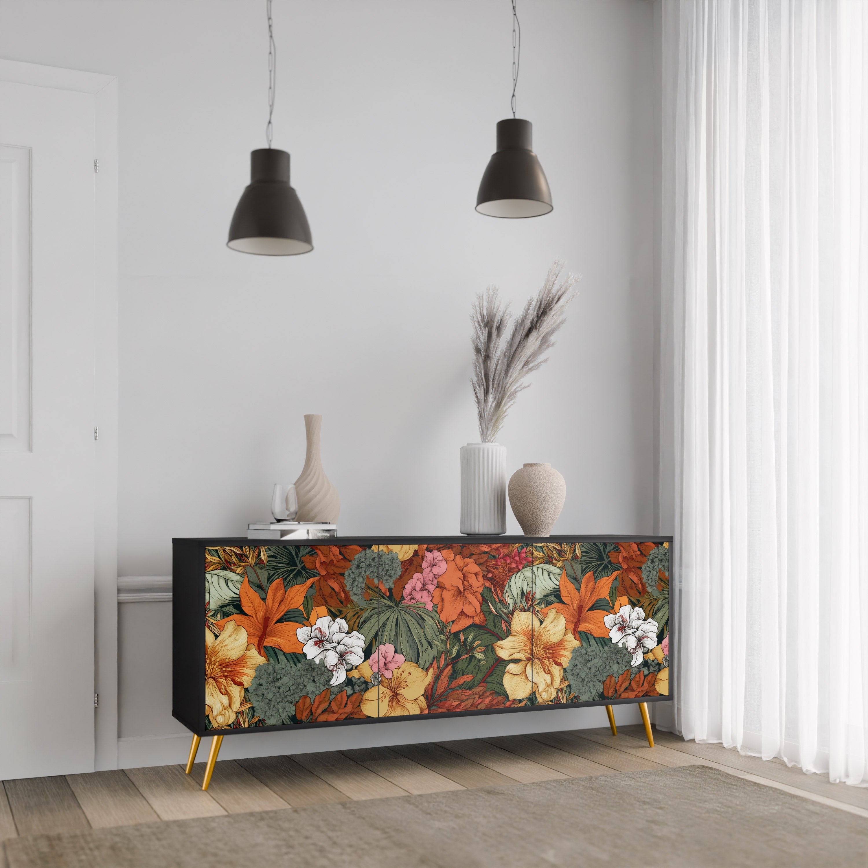 RADIANT FLORA 3-Door Sideboard in Black Finish