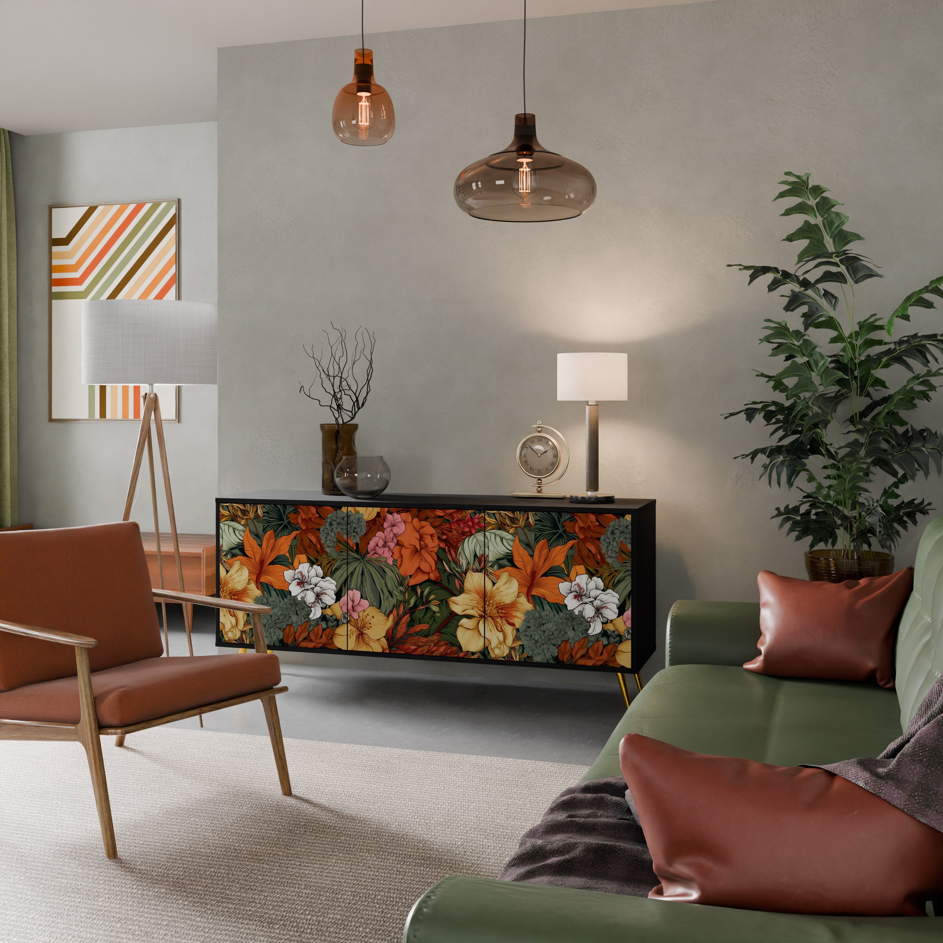 RADIANT FLORA 3-Door Sideboard in Black Finish