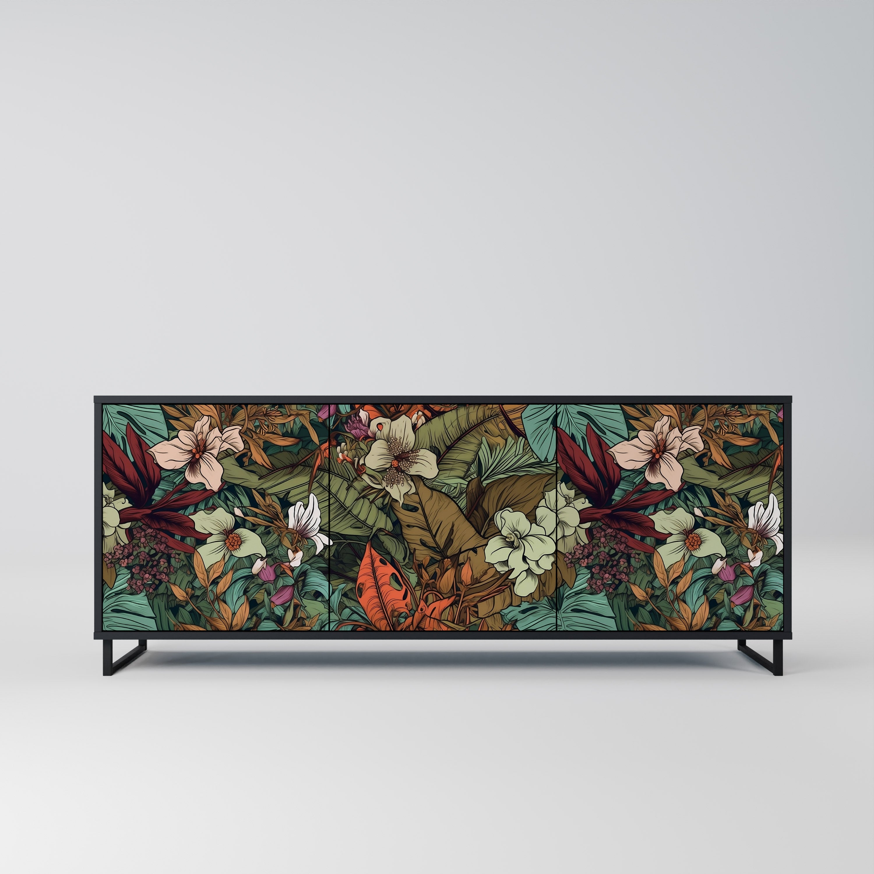 BOTANICAL EMERGENCE 3-Door Sideboard in Black Finish