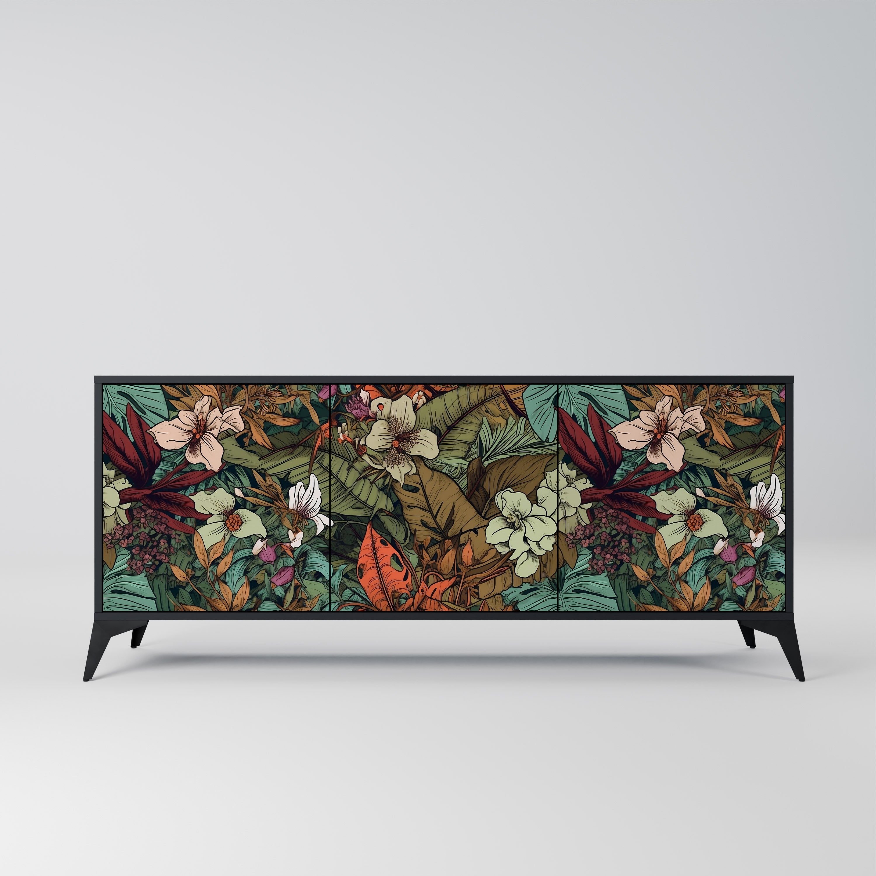 BOTANICAL EMERGENCE 3-Door Sideboard in Black Finish
