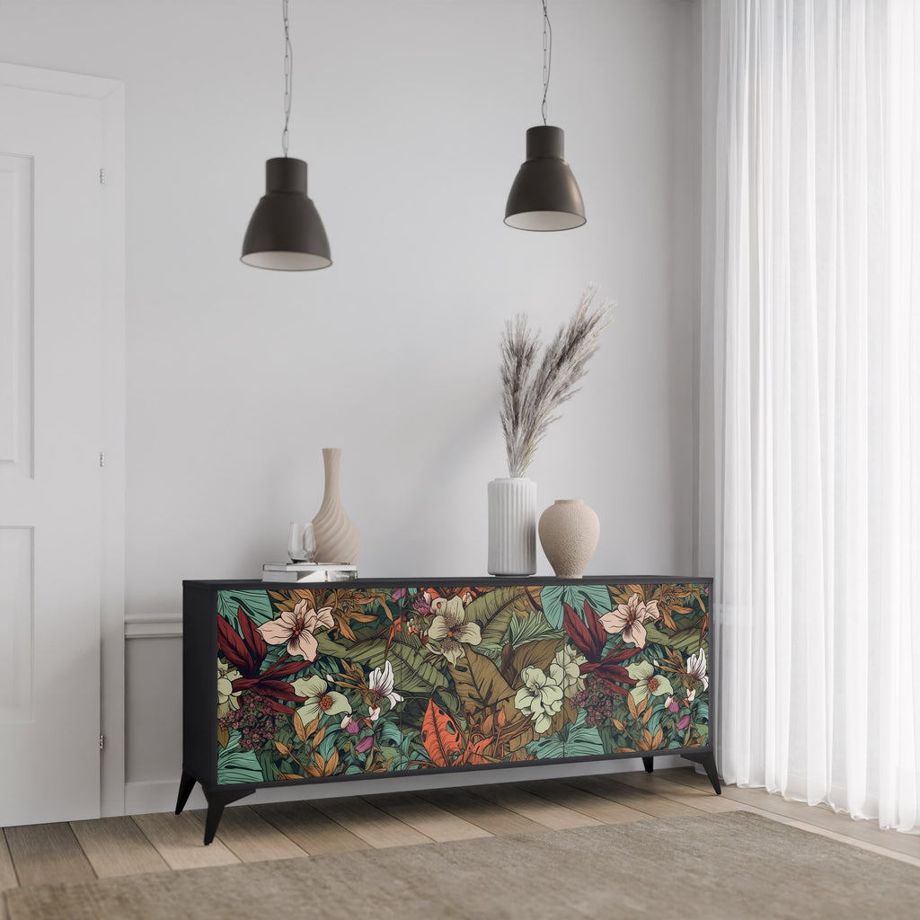BOTANICAL EMERGENCE 3-Door Sideboard in Black Finish