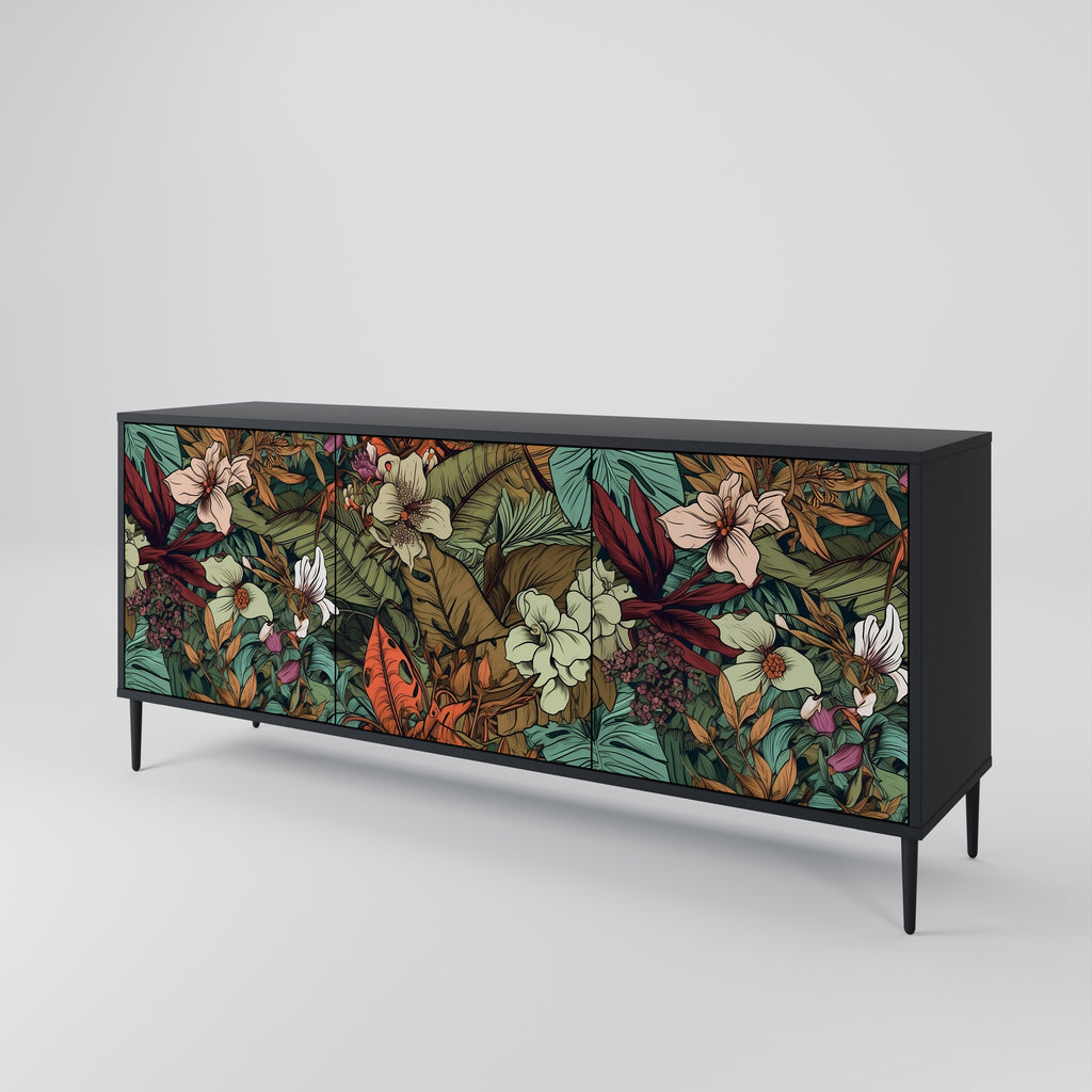 BOTANICAL EMERGENCE 3-Door Sideboard in Black Finish