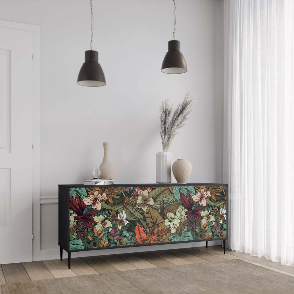 BOTANICAL EMERGENCE 3-Door Sideboard in Black Finish