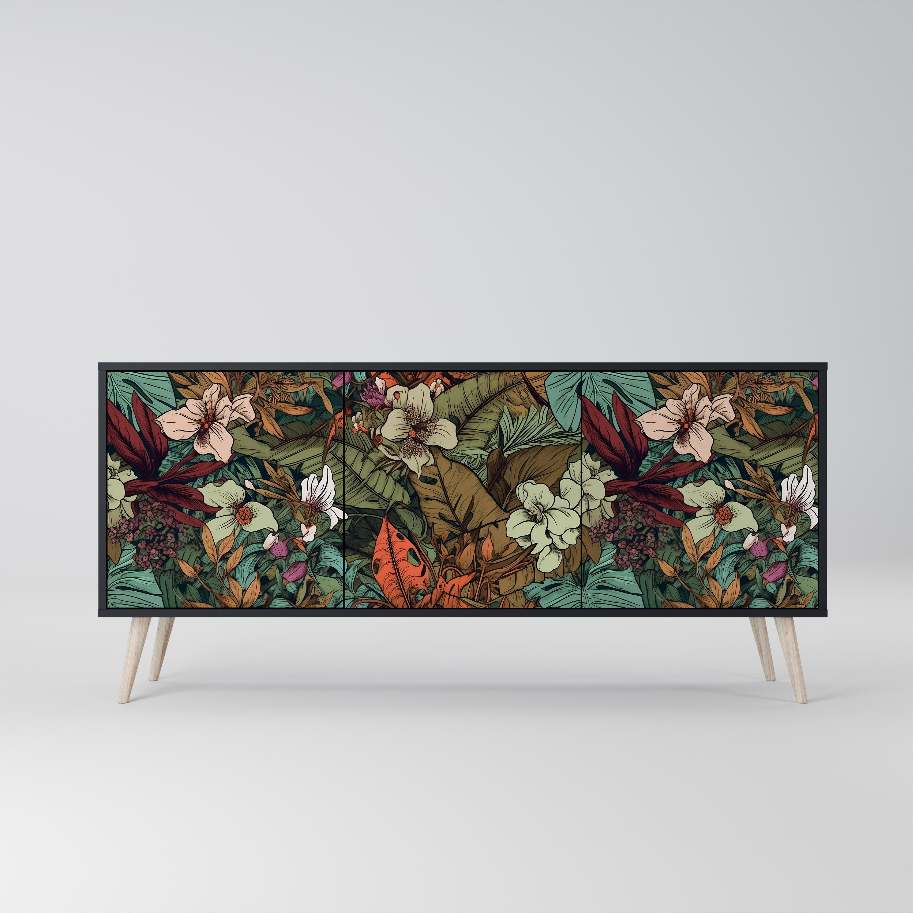 BOTANICAL EMERGENCE 3-Door Sideboard in Black Finish