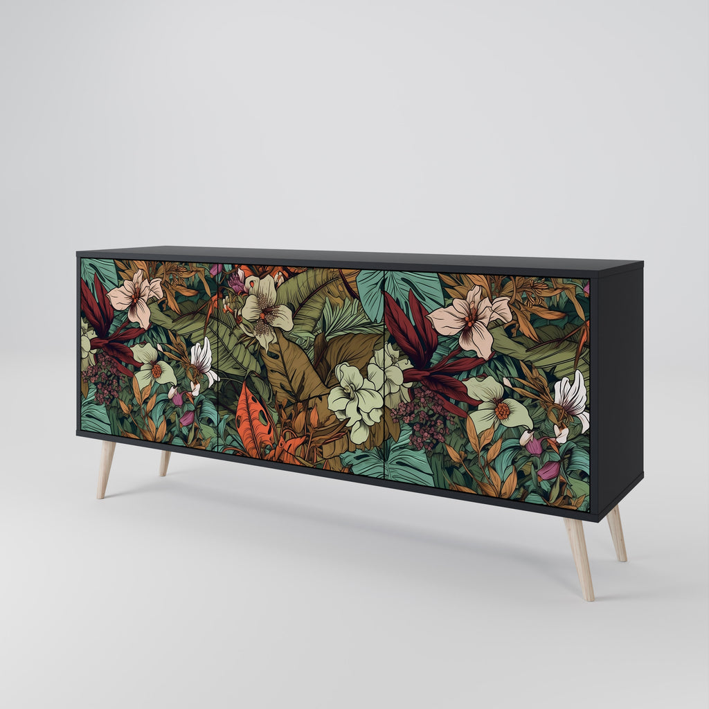 BOTANICAL EMERGENCE 3-Door Sideboard in Black Finish