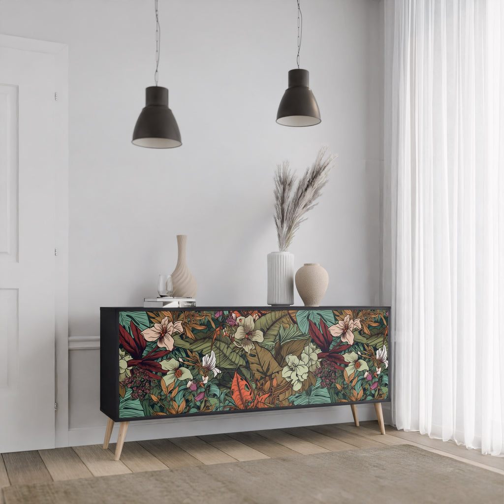 BOTANICAL EMERGENCE 3-Door Sideboard in Black Finish