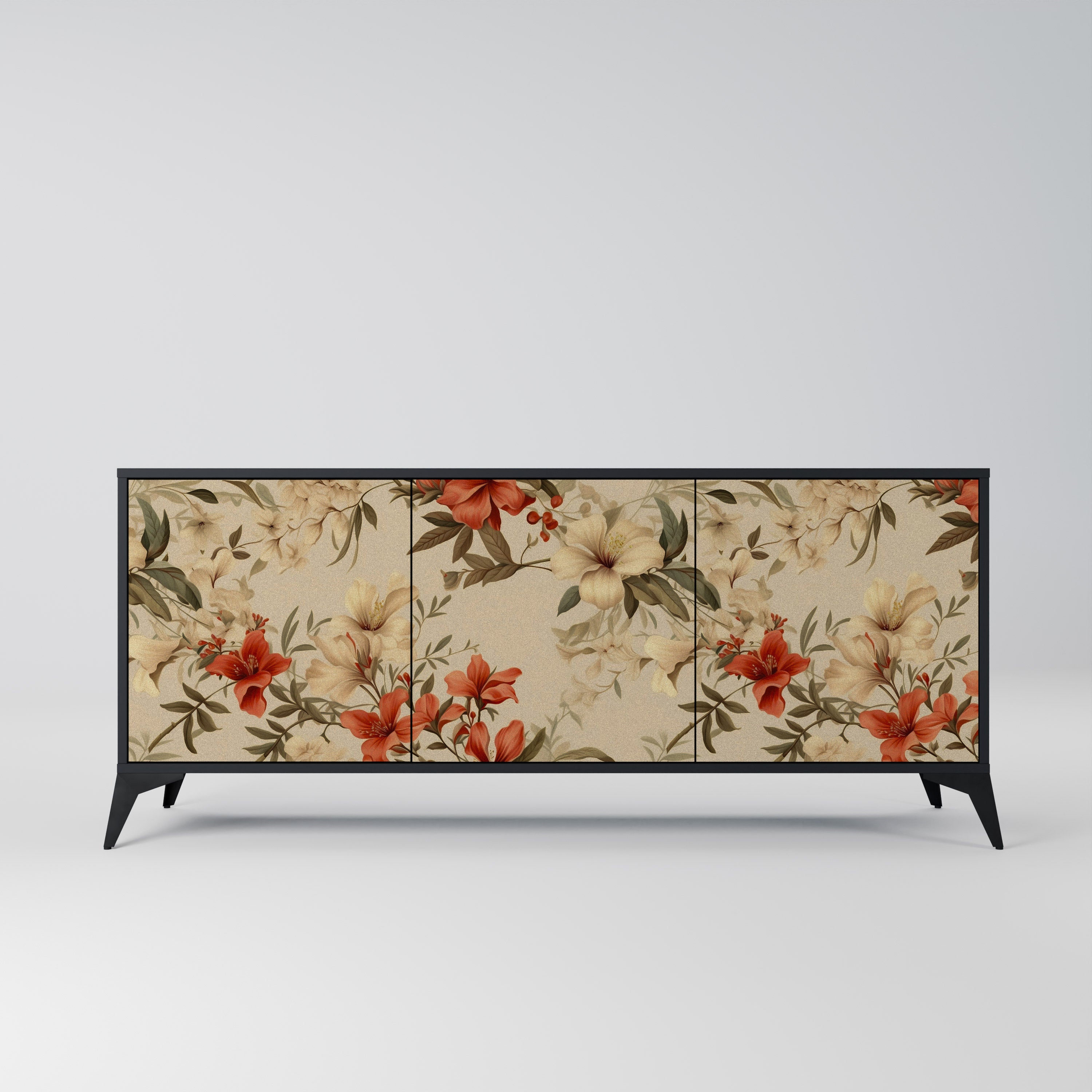 BLOOMING HARMONY 3-Door Sideboard in Black Finish