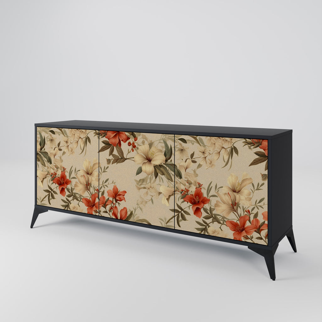 BLOOMING HARMONY 3-Door Sideboard in Black Finish