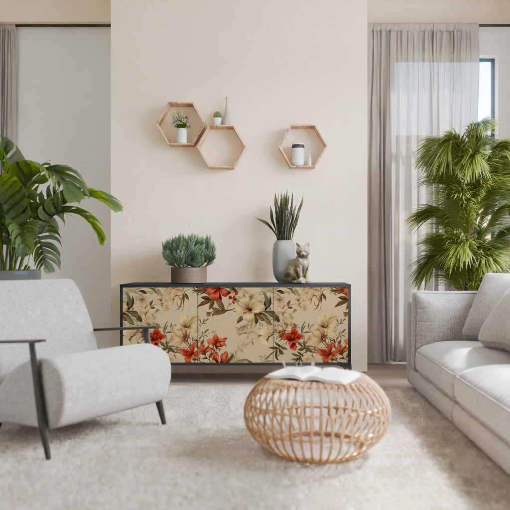 BLOOMING HARMONY 3-Door Sideboard in Black Finish