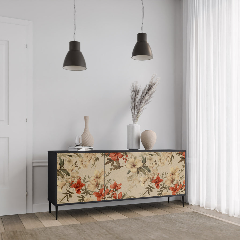 BLOOMING HARMONY 3-Door Sideboard in Black Finish