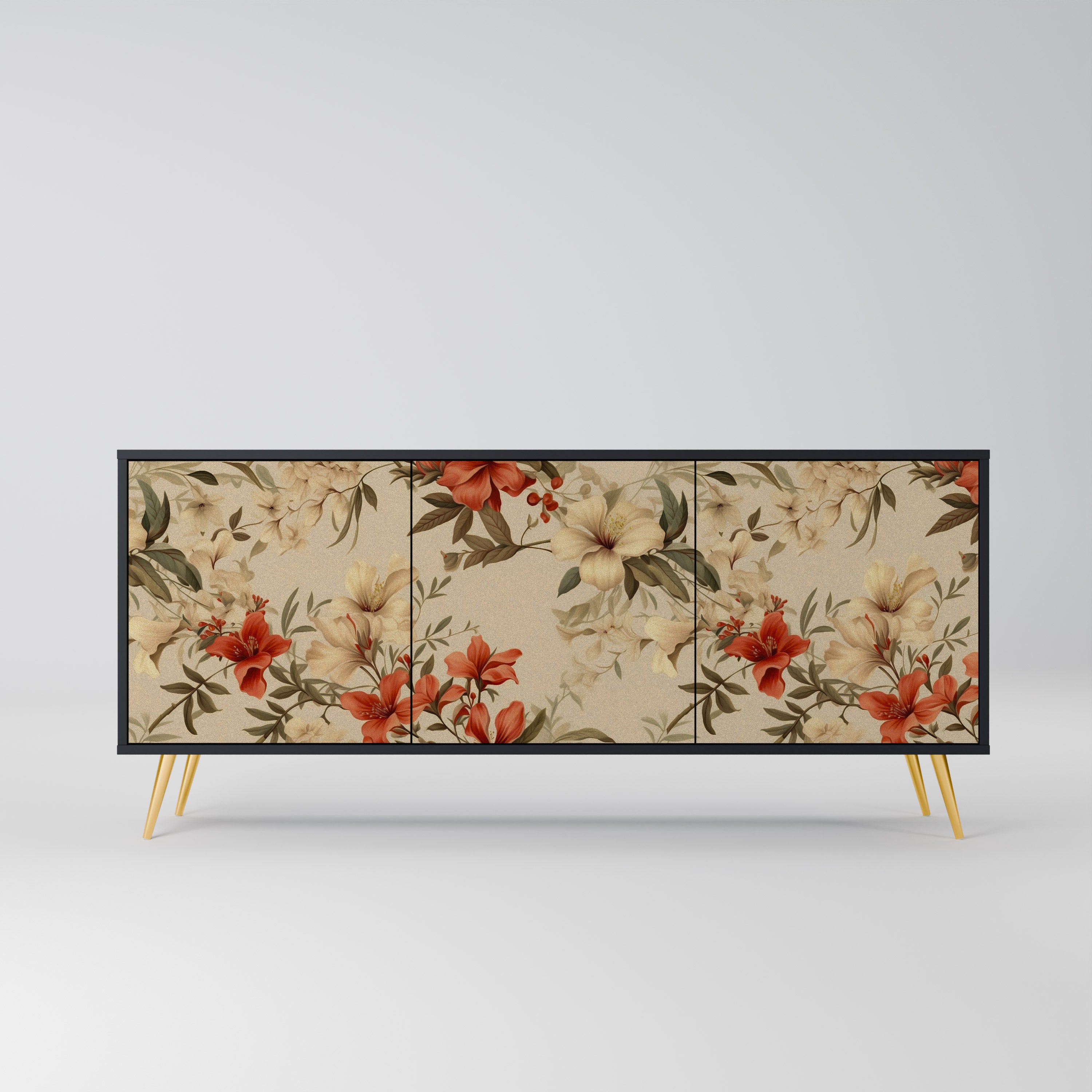 BLOOMING HARMONY 3-Door Sideboard in Black Finish