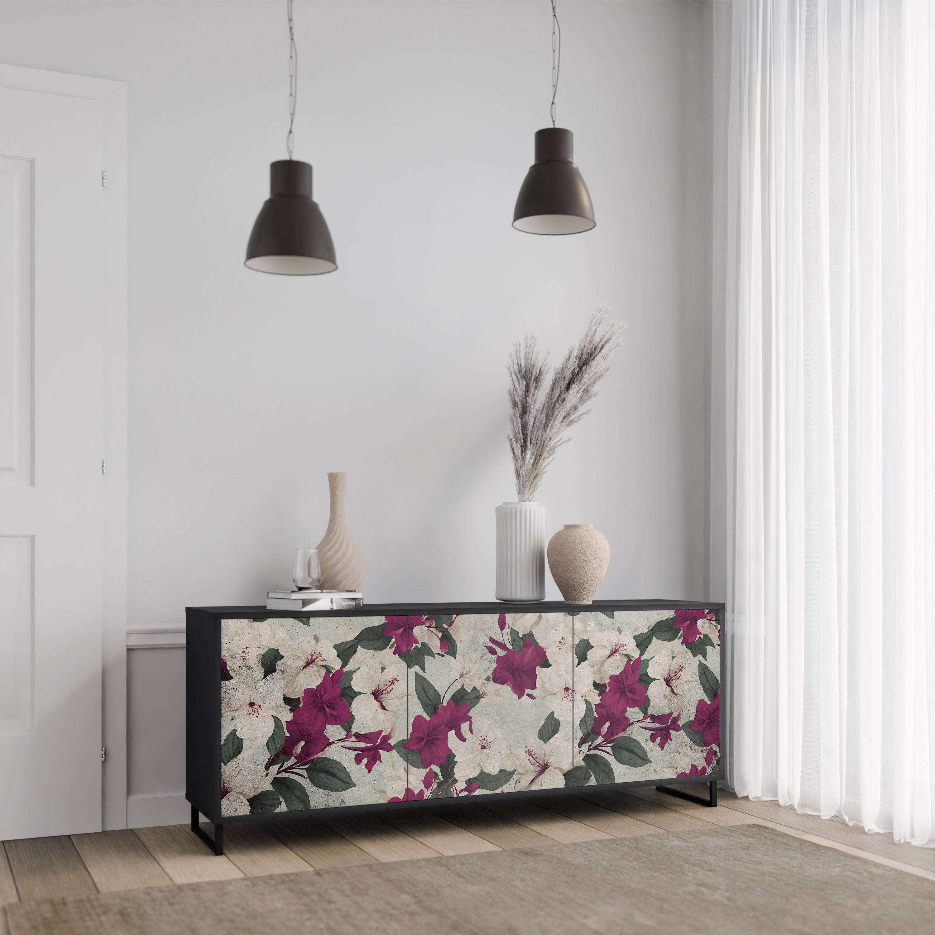 FLOWERET DREAM 3-Door Sideboard in Black Finish