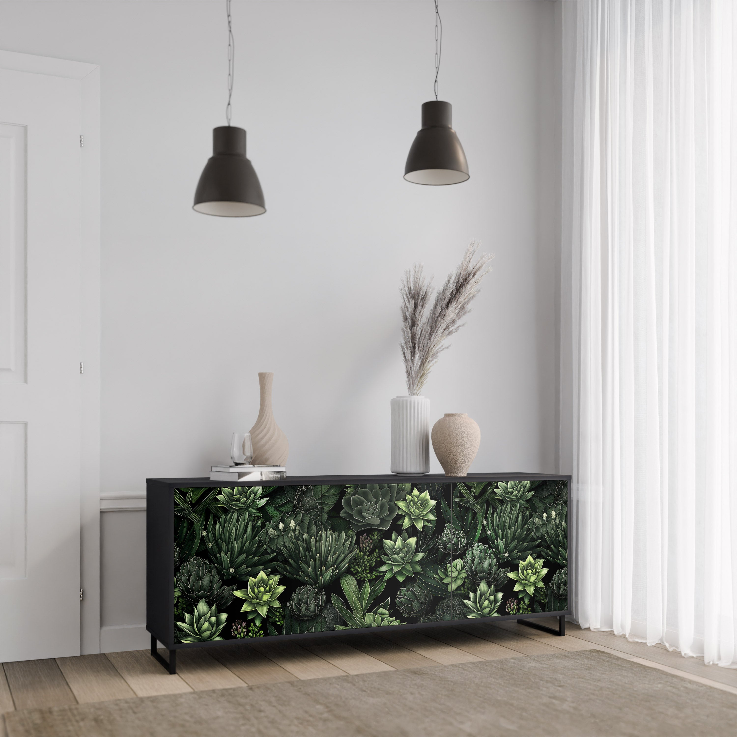 SUCCULENT JUNGLE 3-Door Sideboard in Black Finish