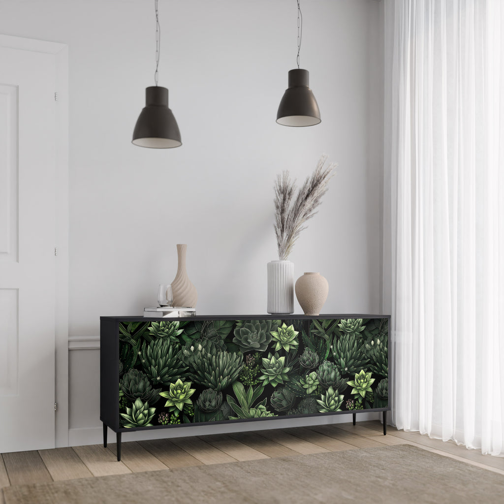 SUCCULENT JUNGLE 3-Door Sideboard in Black Finish
