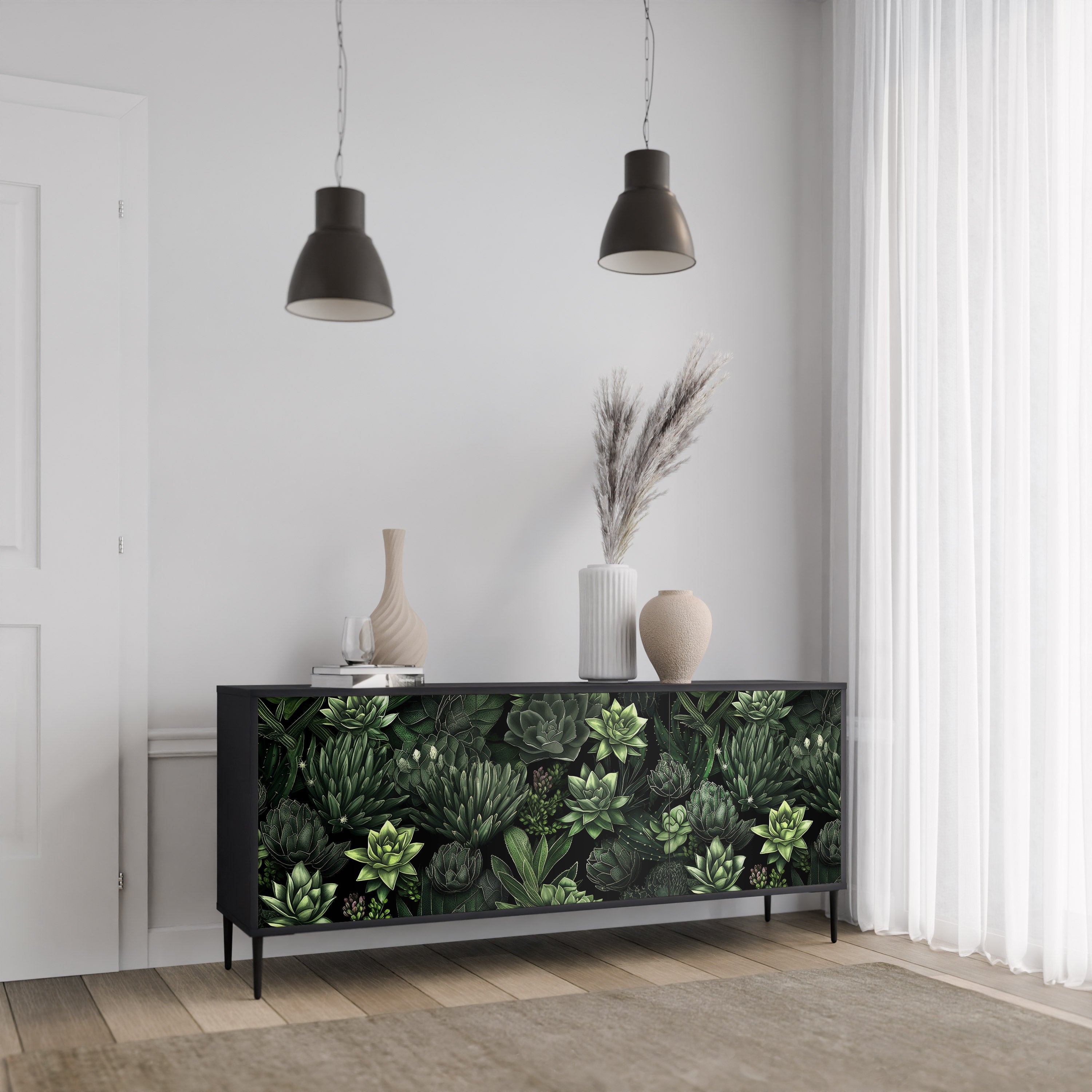 SUCCULENT JUNGLE 3-Door Sideboard in Black Finish