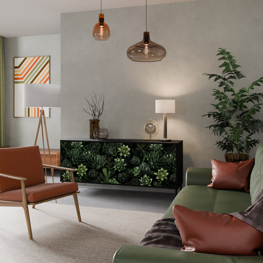 SUCCULENT JUNGLE 3-Door Sideboard in Black Finish