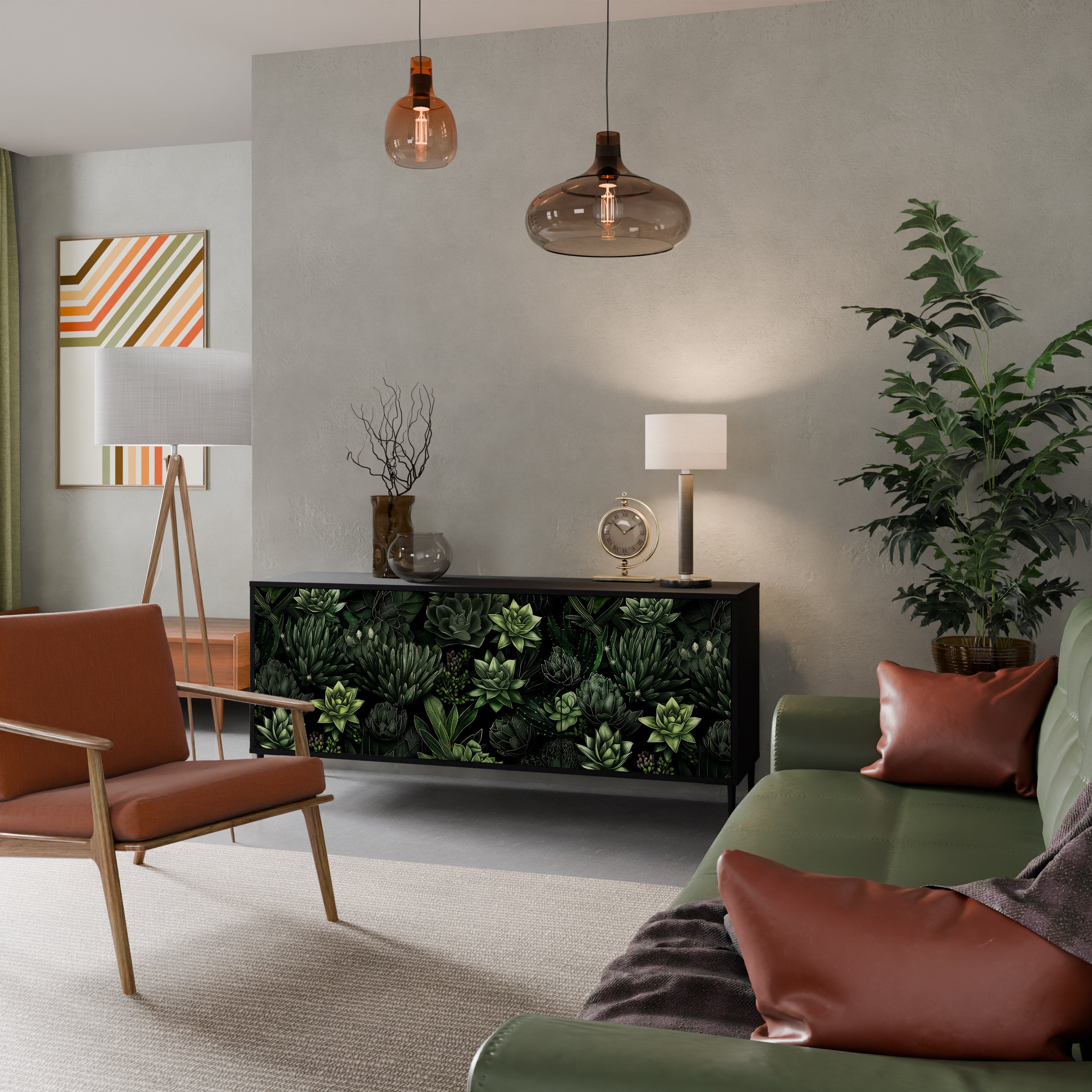 SUCCULENT JUNGLE 3-Door Sideboard in Black Finish