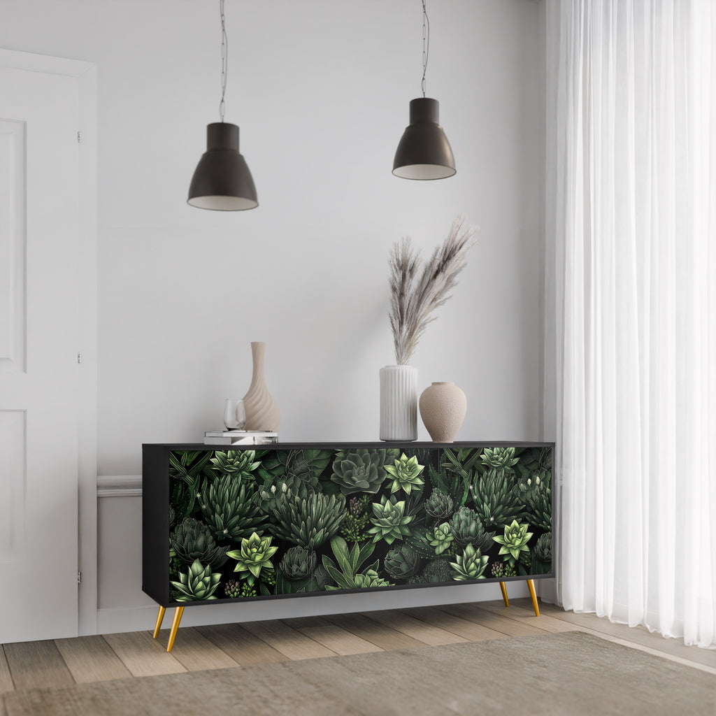 SUCCULENT JUNGLE 3-Door Sideboard in Black Finish