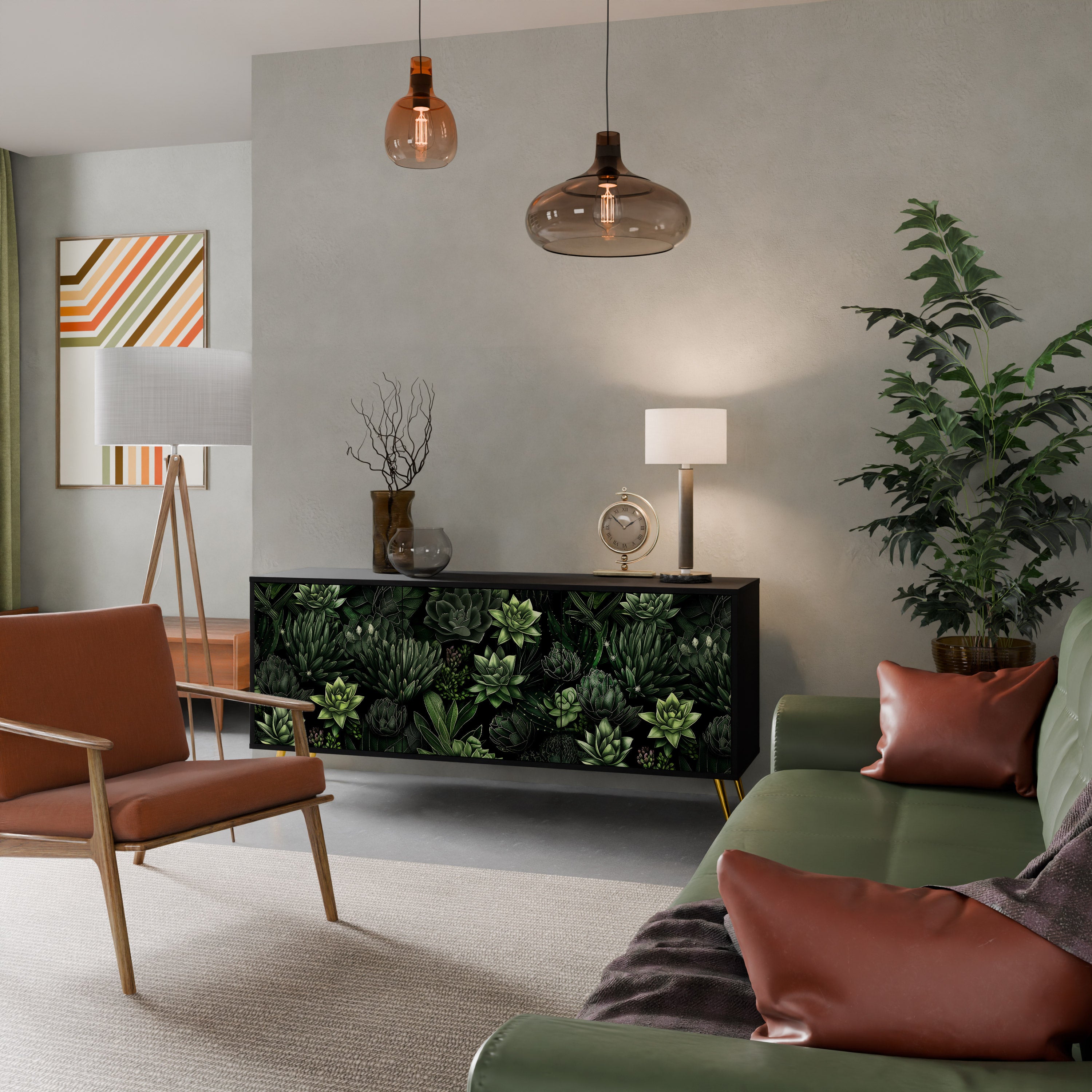 SUCCULENT JUNGLE 3-Door Sideboard in Black Finish