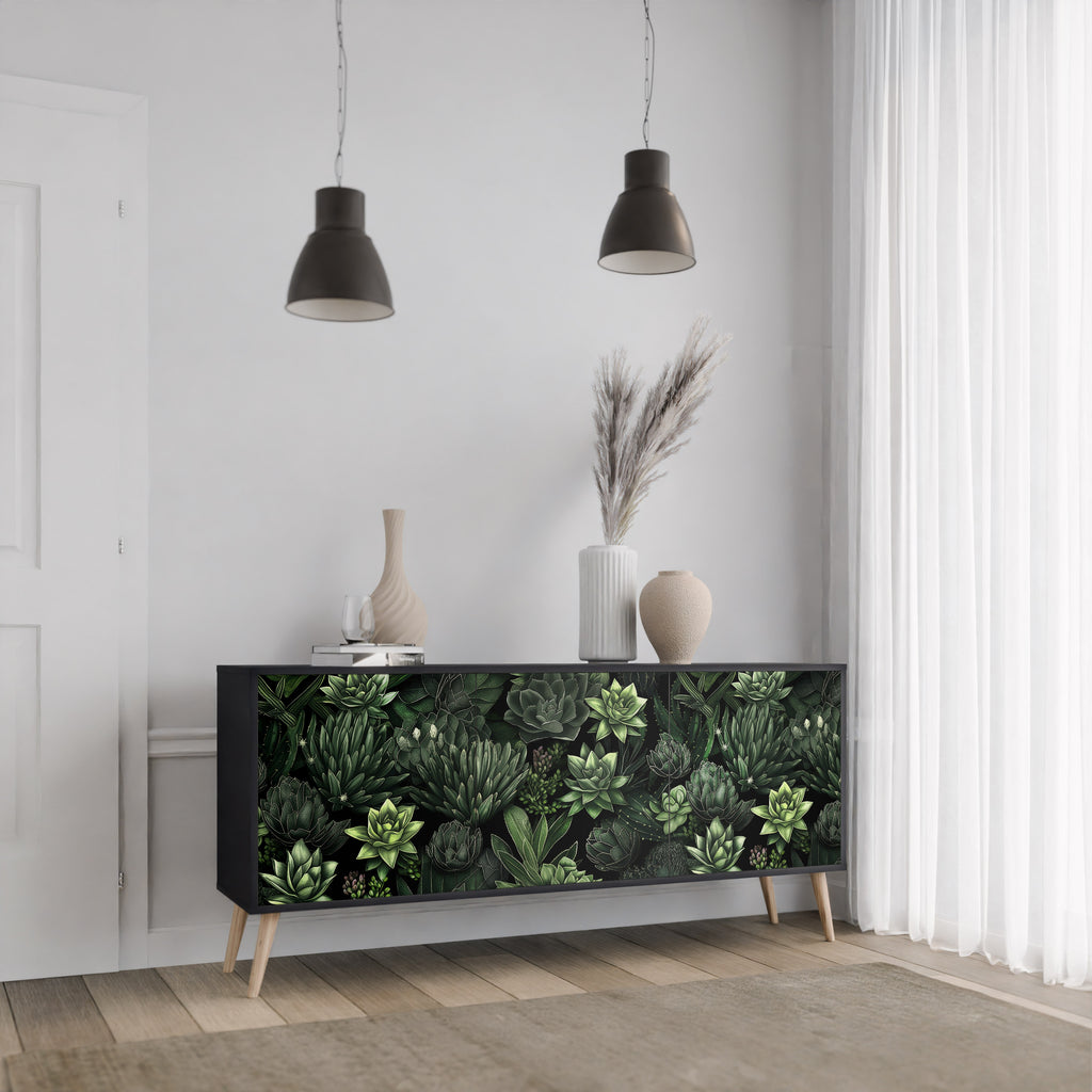 SUCCULENT JUNGLE 3-Door Sideboard in Black Finish