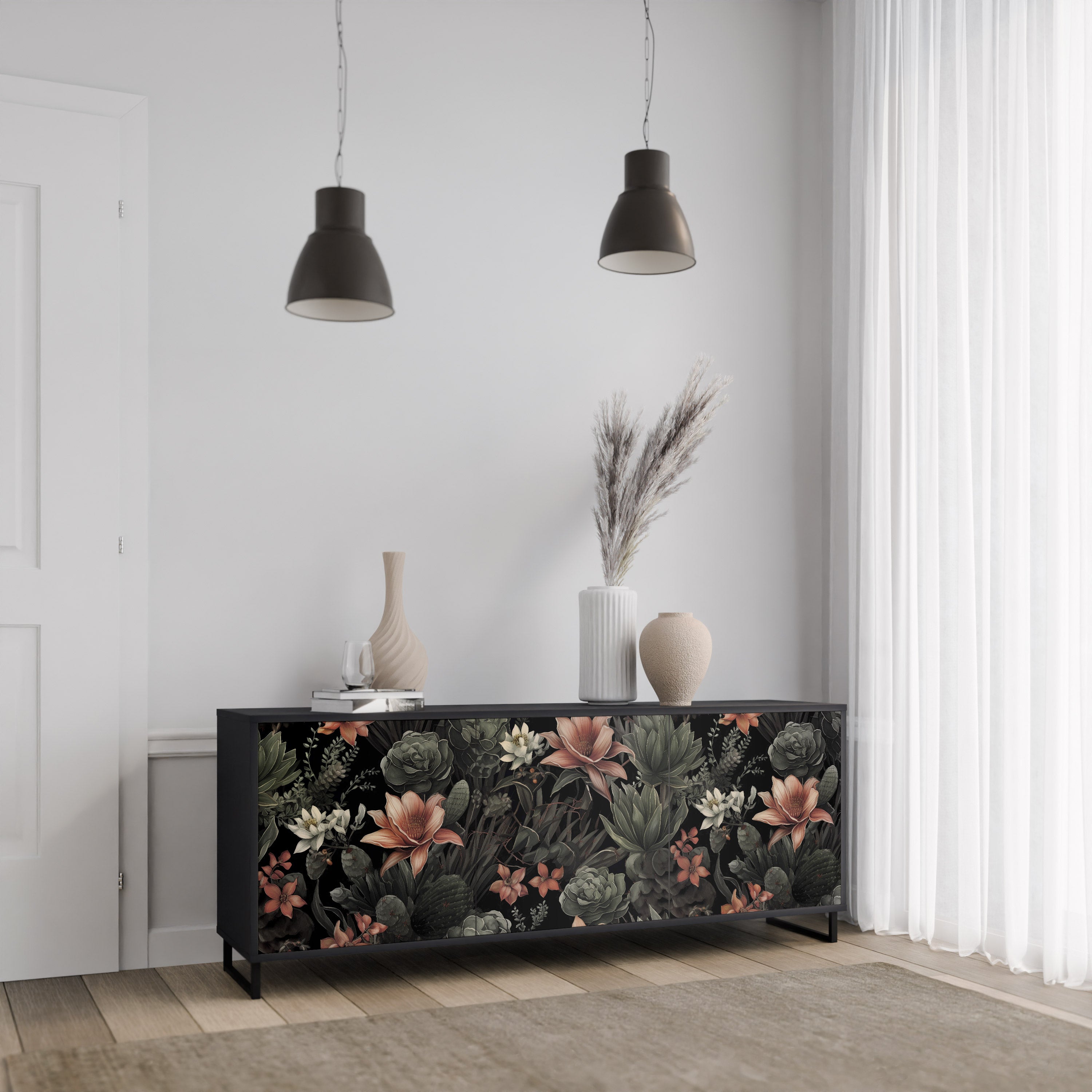 Aparador SECRET VERDURE de 3 puertas con acabado negro