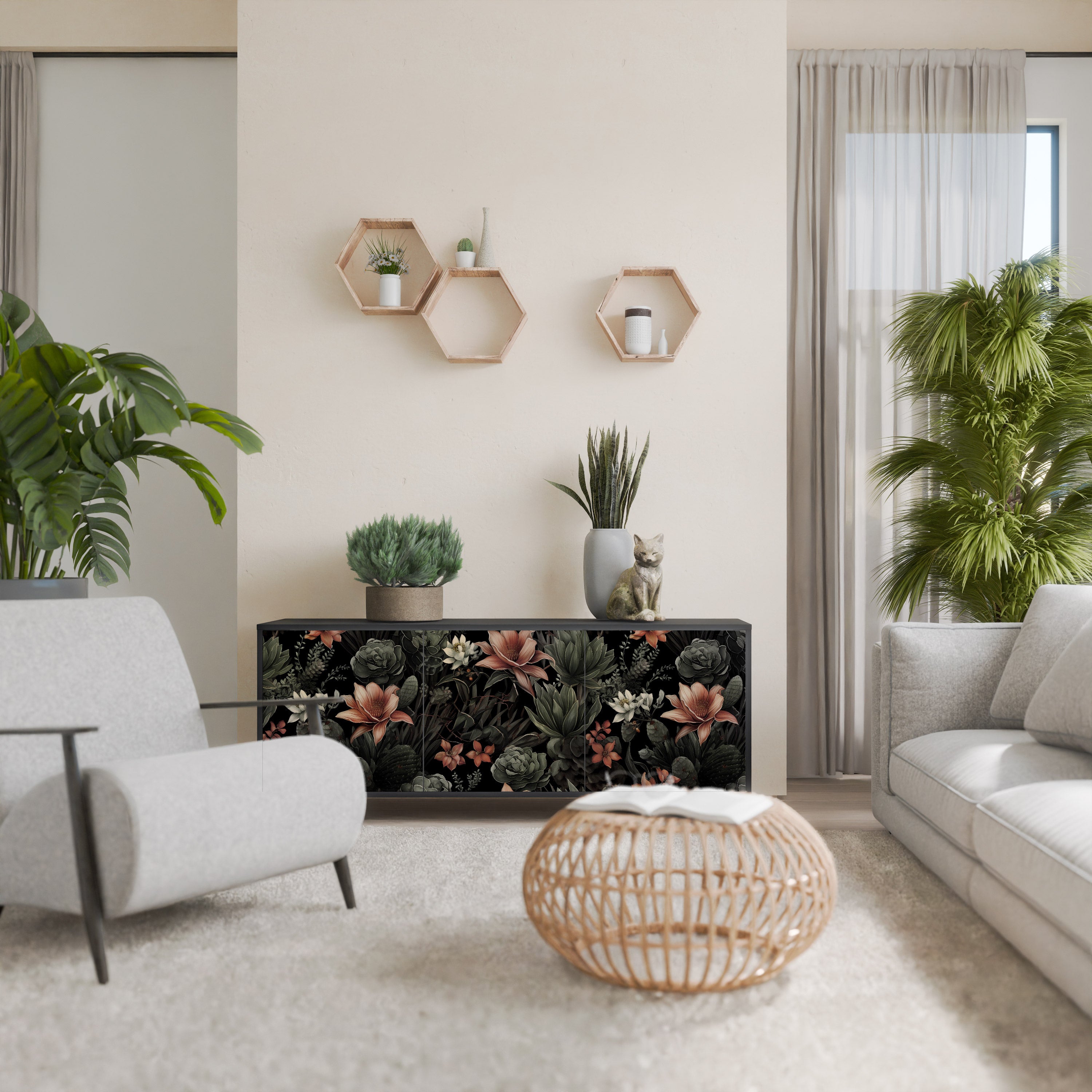 Aparador SECRET VERDURE de 3 puertas con acabado negro