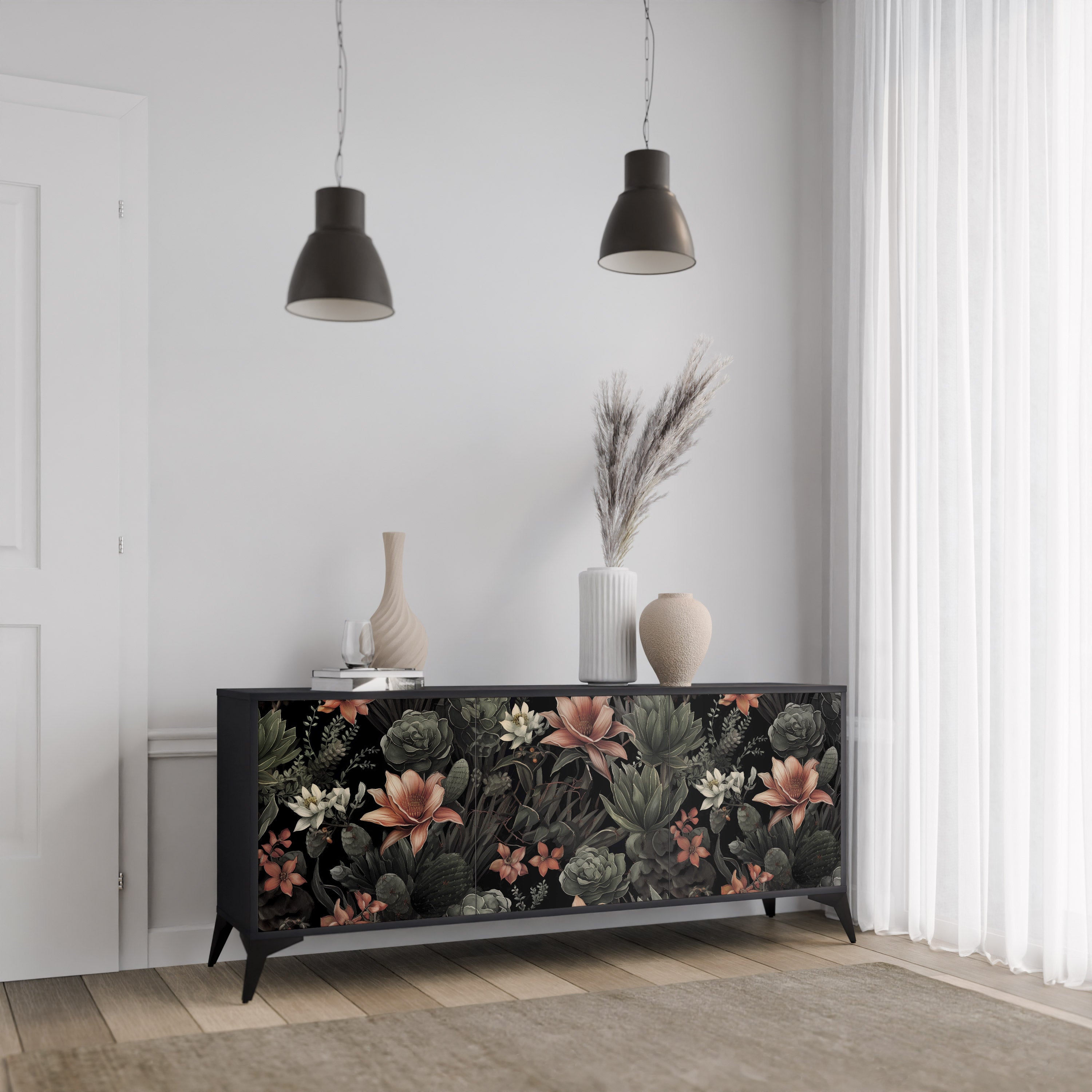 Aparador SECRET VERDURE de 3 puertas con acabado negro