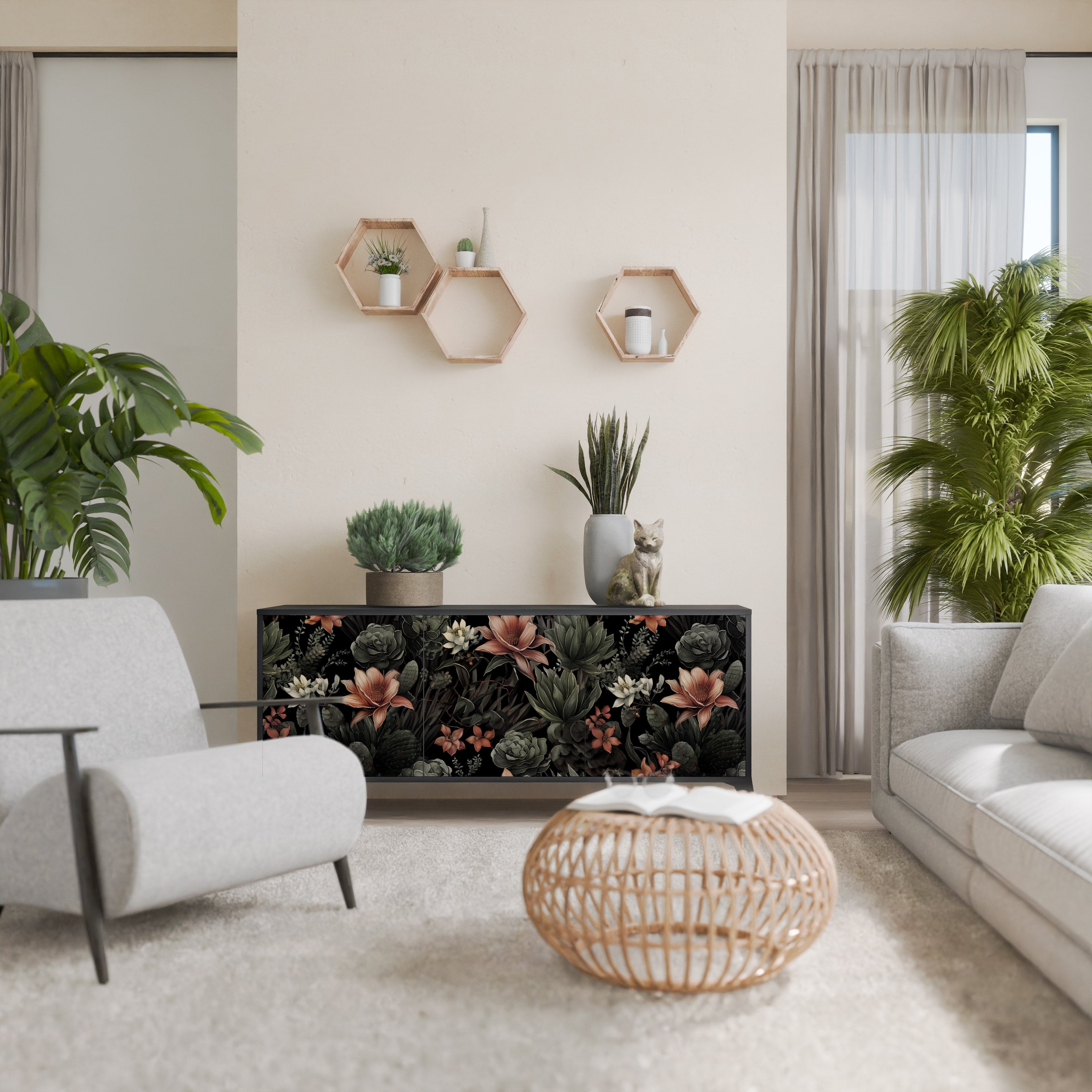 Aparador SECRET VERDURE de 3 puertas con acabado negro