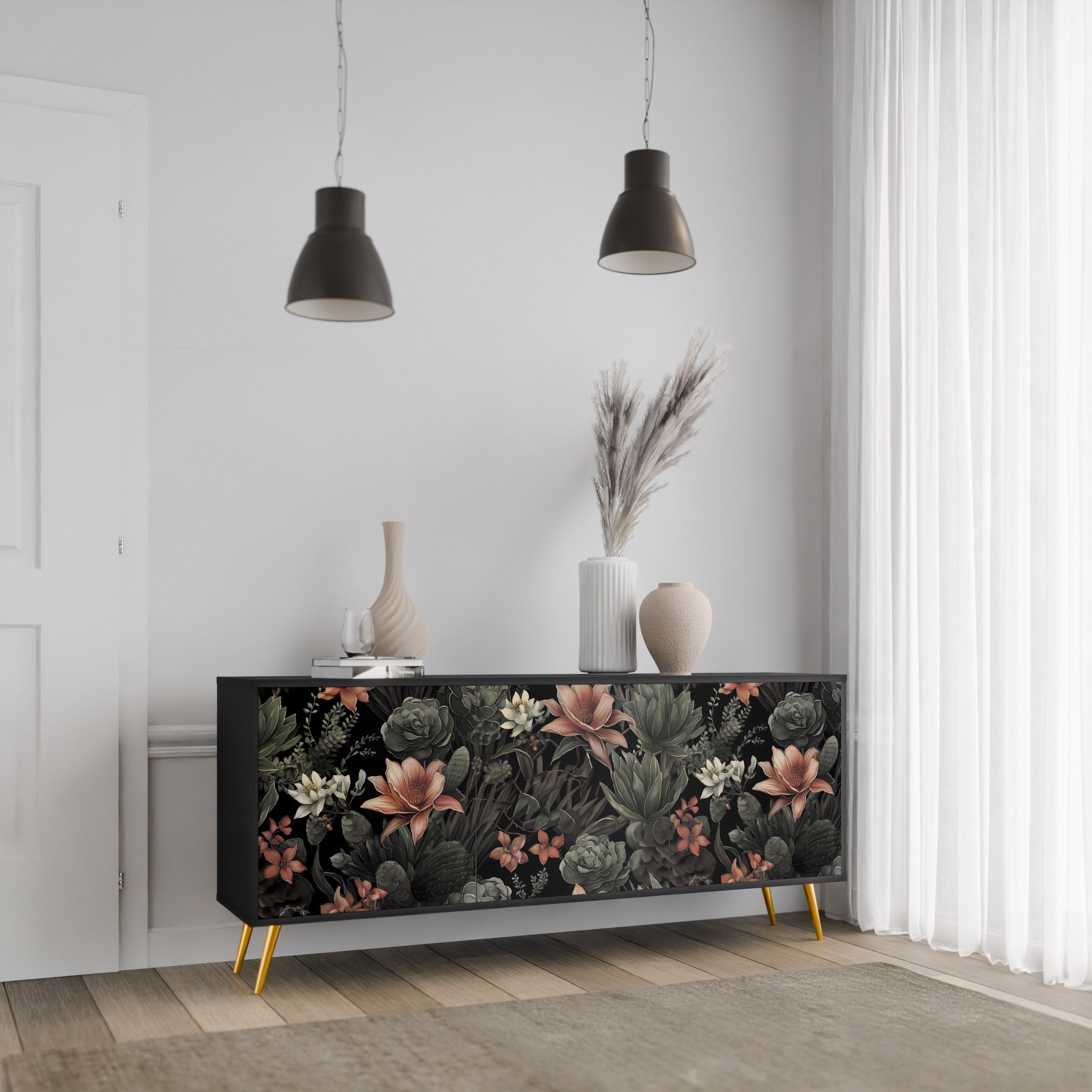 Aparador SECRET VERDURE de 3 puertas con acabado negro