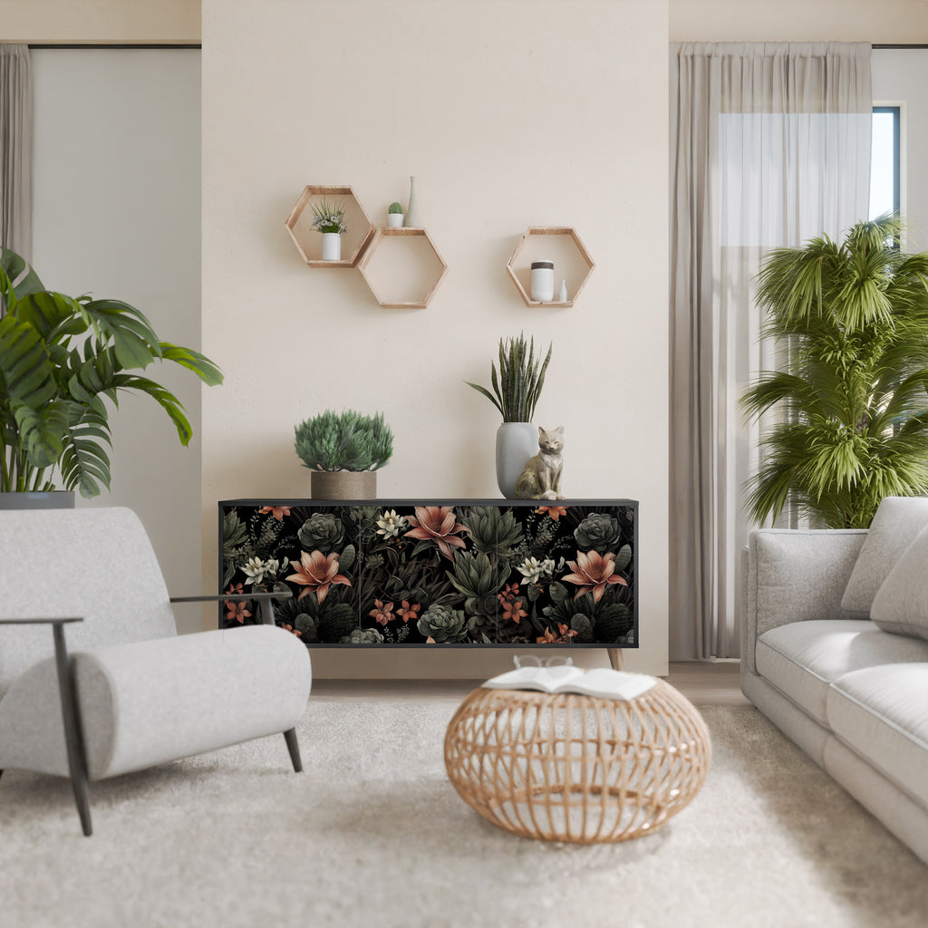 Aparador SECRET VERDURE de 3 puertas con acabado negro