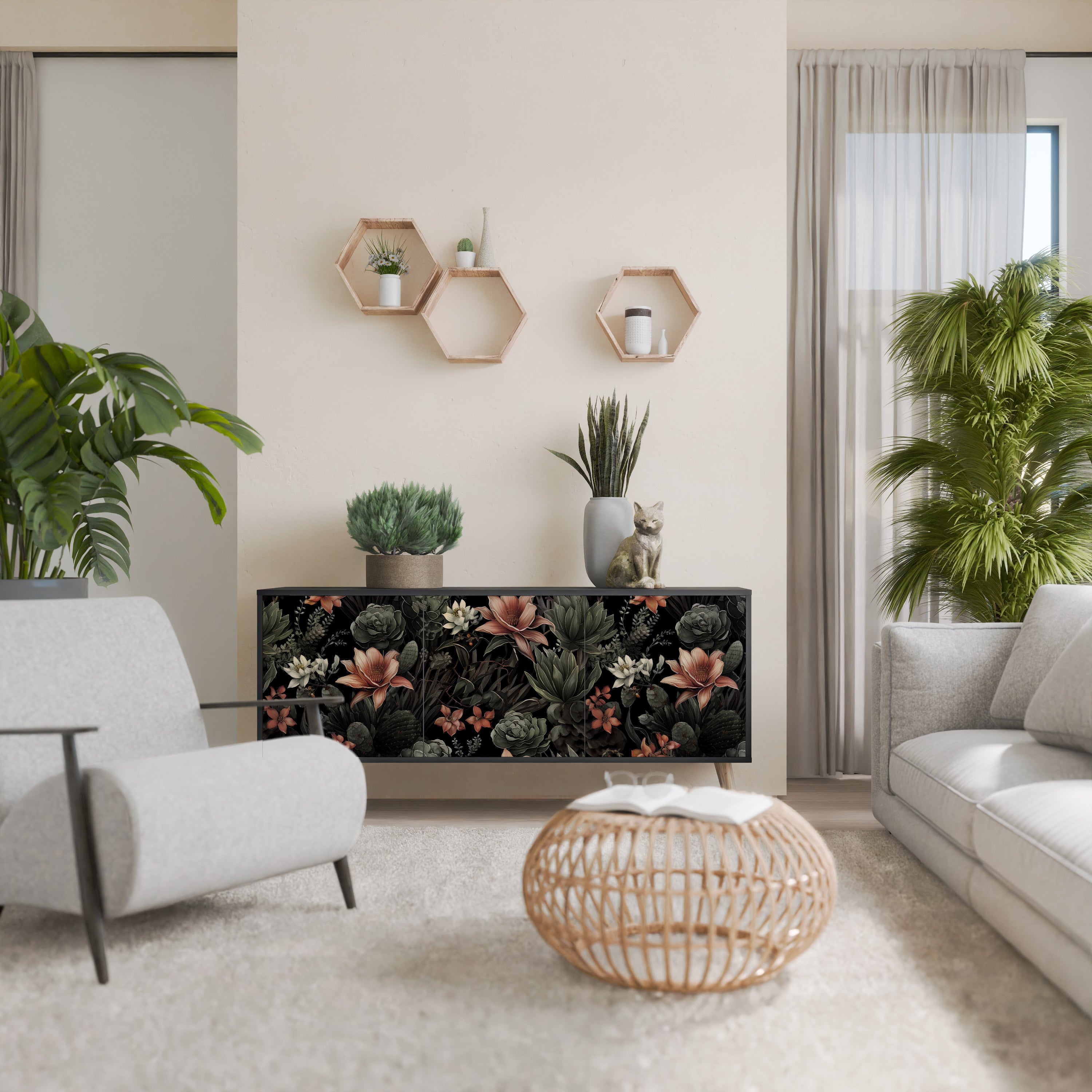 Aparador SECRET VERDURE de 3 puertas con acabado negro