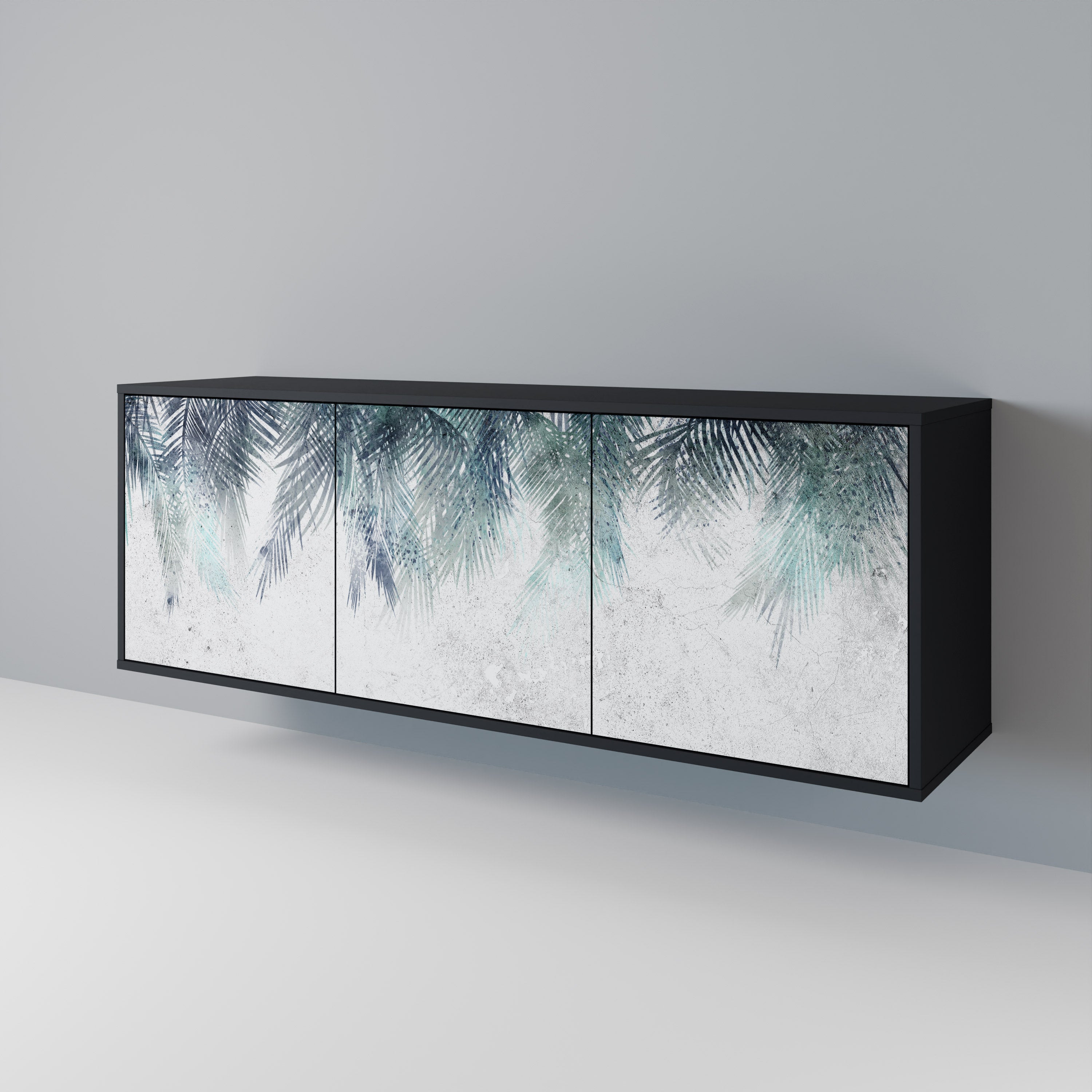 PALM VEIL 3-Door Sideboard in Black Finish