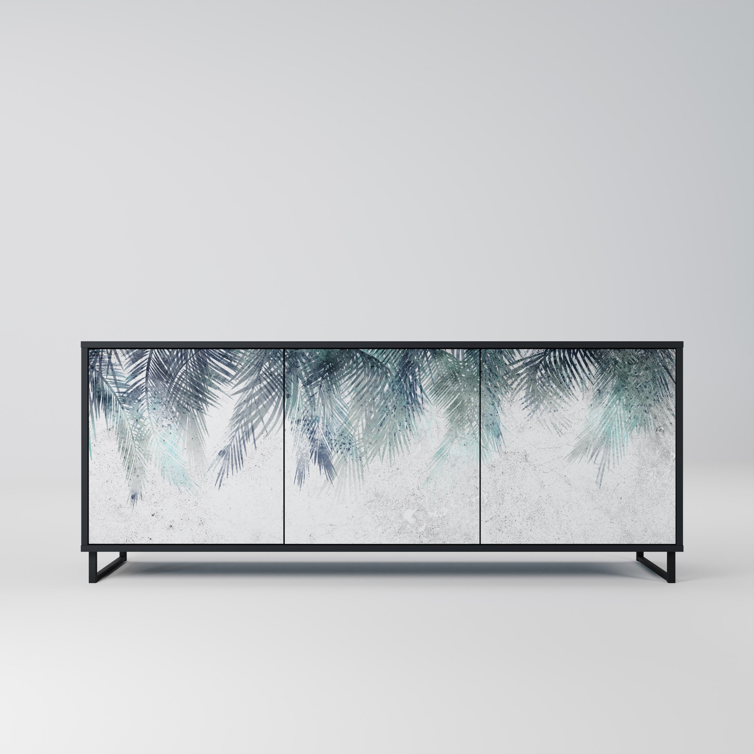 PALM VEIL 3-Door Sideboard in Black Finish