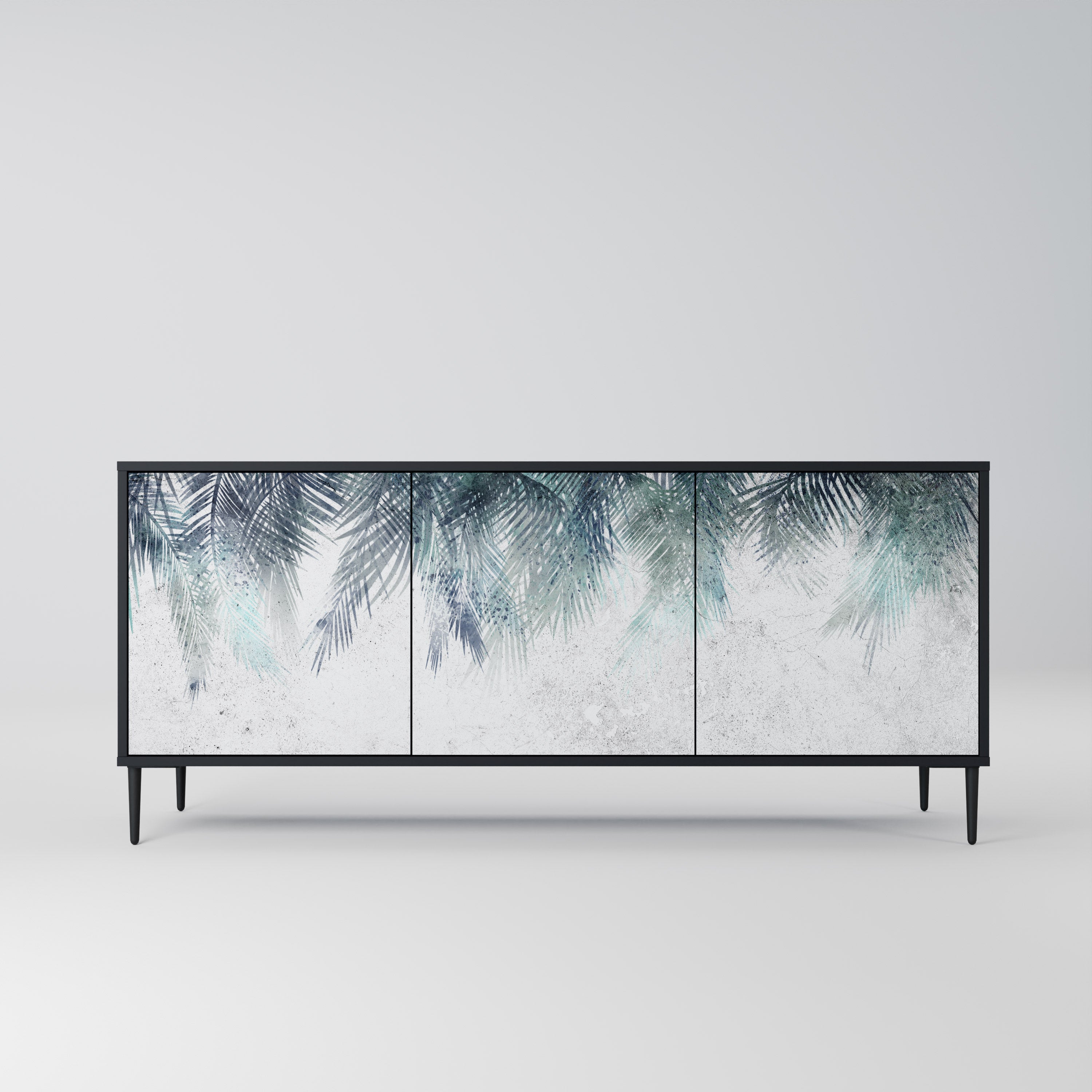 PALM VEIL 3-Door Sideboard in Black Finish
