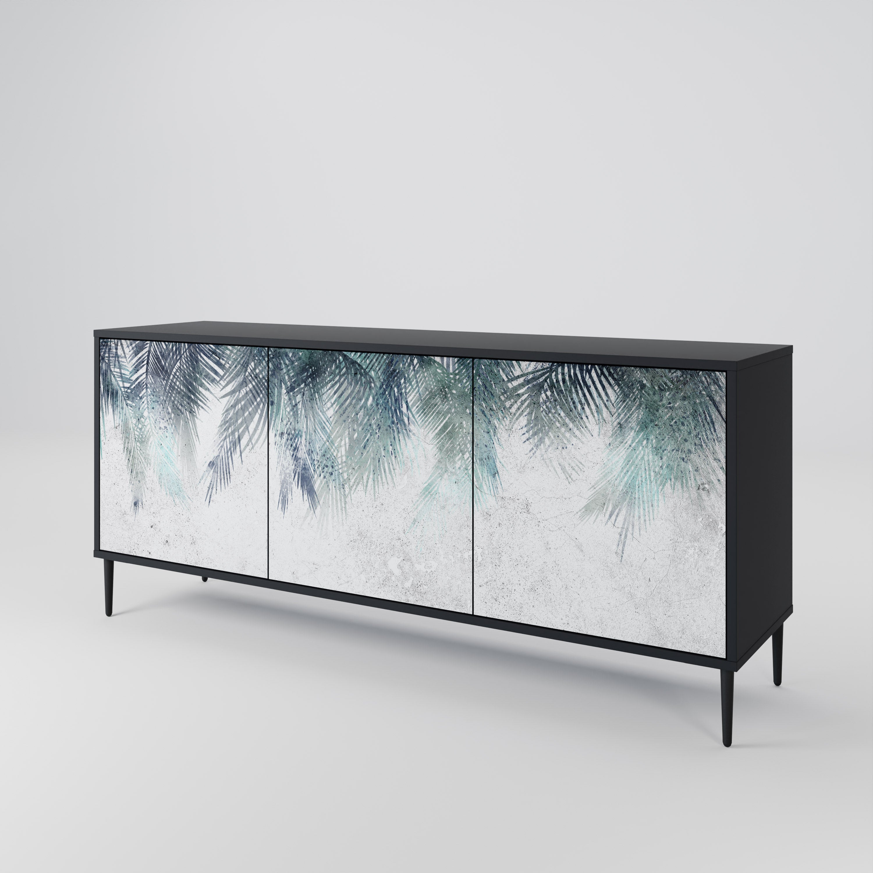 PALM VEIL 3-Door Sideboard in Black Finish